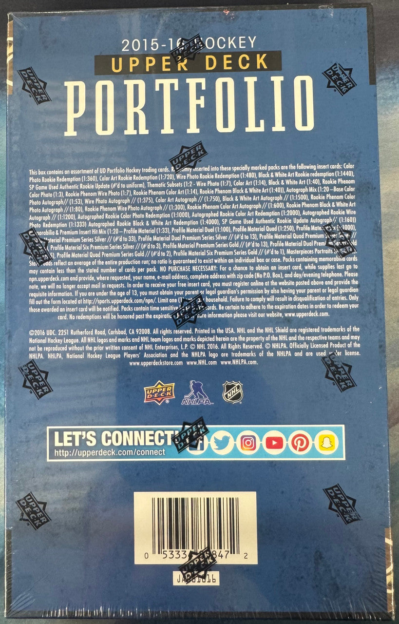 2015/16 Upper Deck Portfolio Hockey Hobby Box Factory Sealed