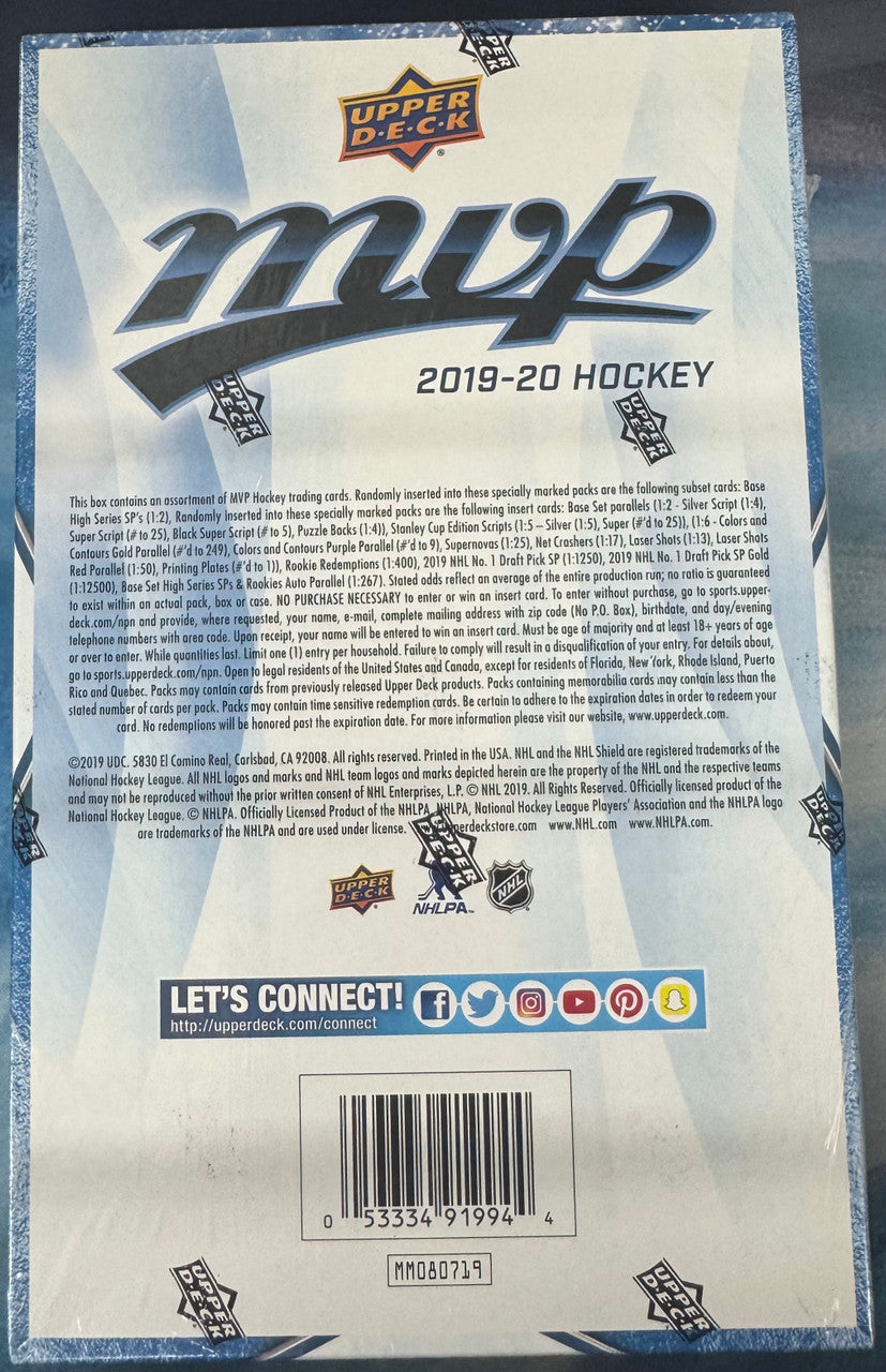 2019/20 Upper Deck MVP Hockey Hobby Box Factory Sealed