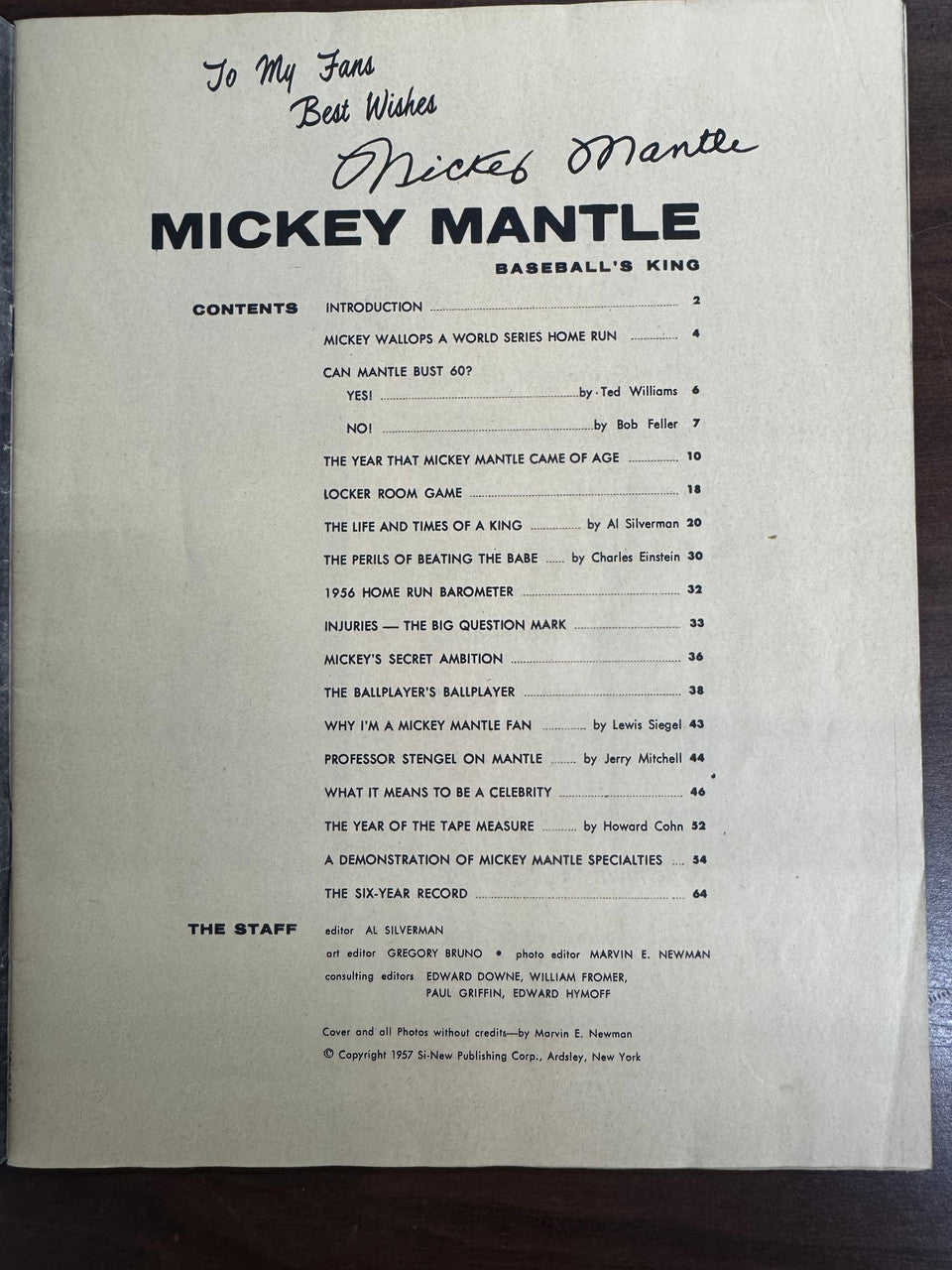 1957 Si-New Publishing Mickey Mantle Baseball's King Magazine EX/MT