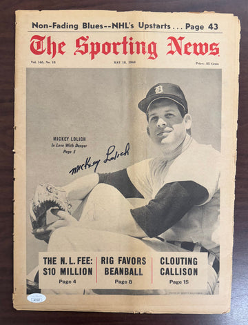 1968 Sporting News Magazine Mickey Lolich Signed Autographed 5/18/68 JSA Fair