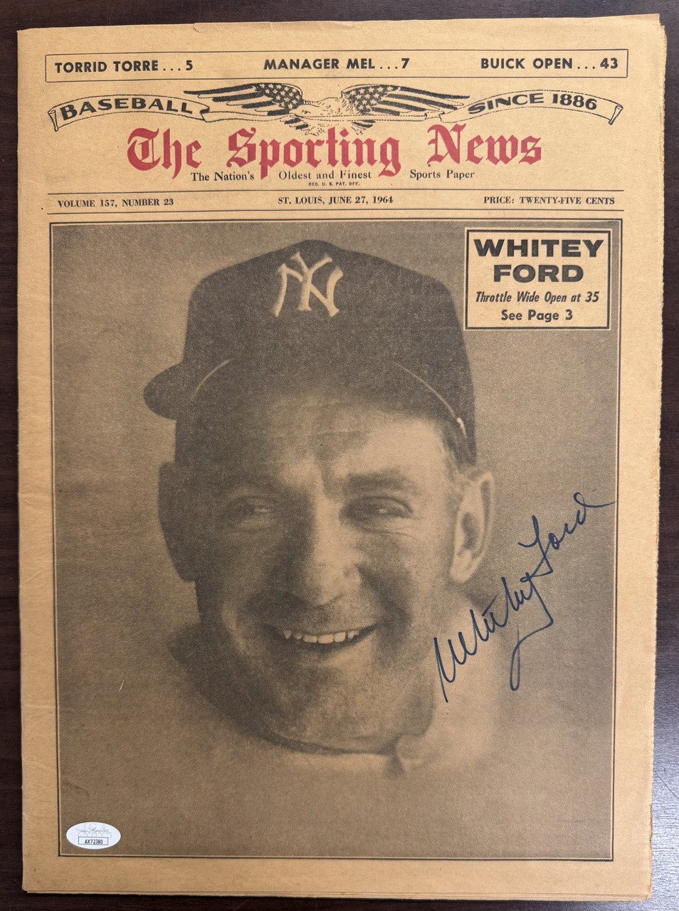1964 Sporting News Magazine Whitey Ford Signed Autographed 6/27/64 JSA Fair