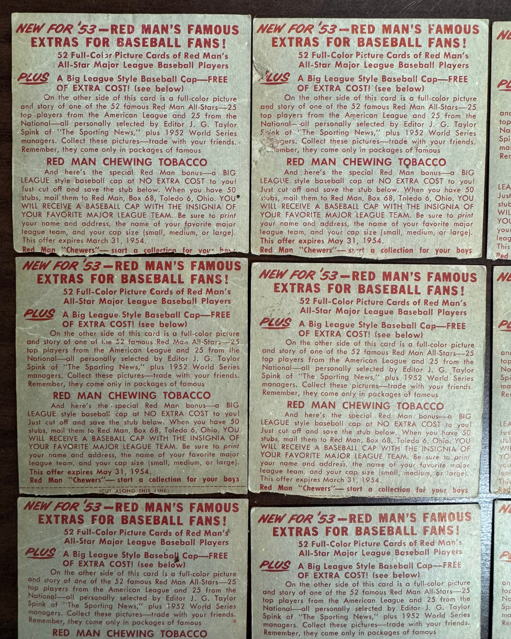1953 Red Man Baseball Lot Of 16 Low Grade No Tabs