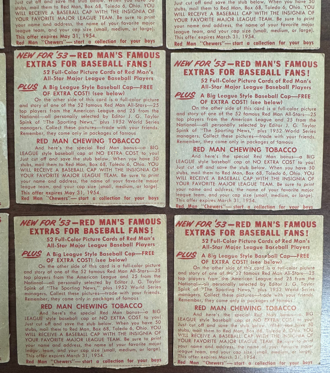 1953 Red Man Baseball Lot Of 16 Low Grade No Tabs