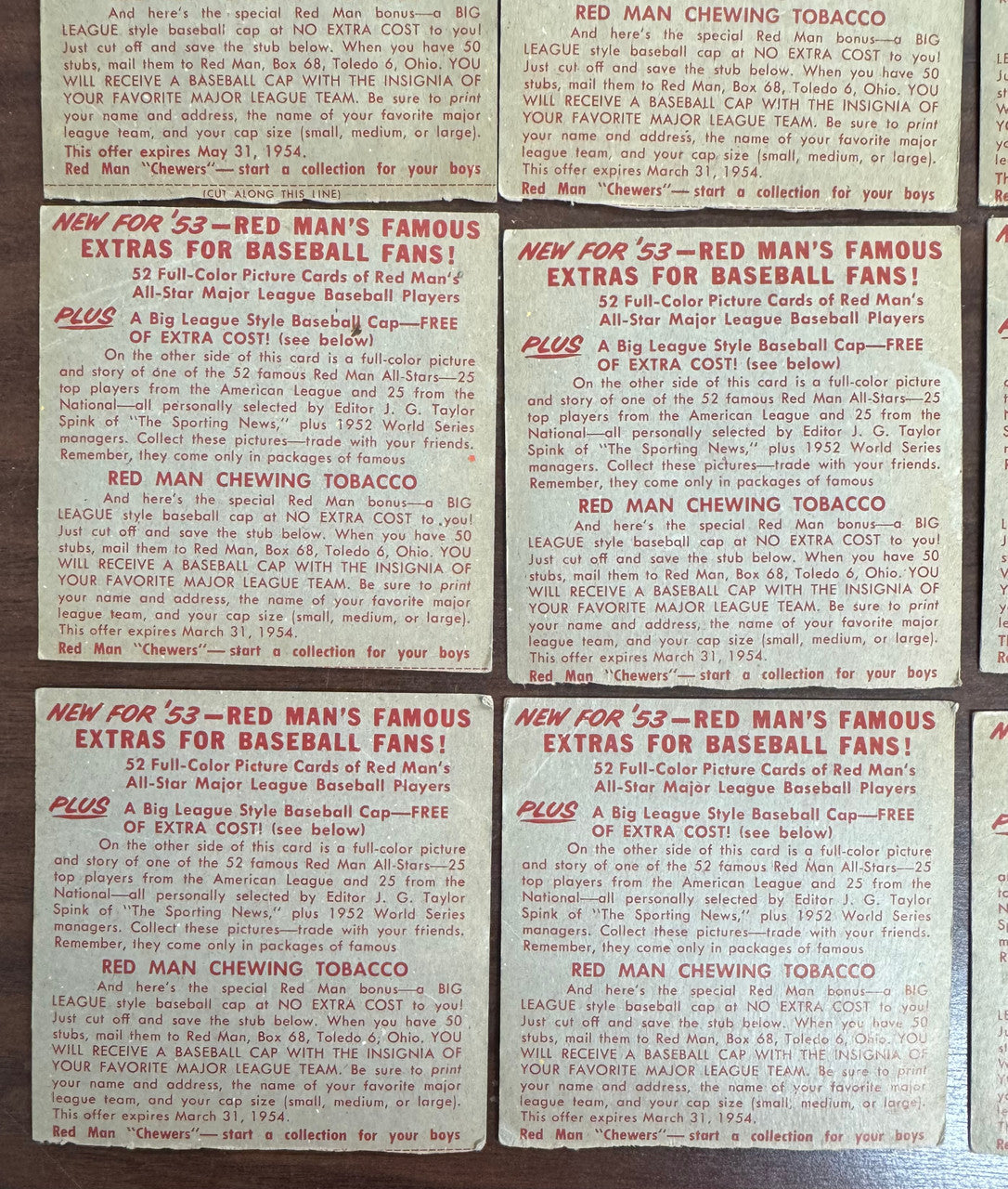 1953 Red Man Baseball Lot Of 16 Low Grade No Tabs