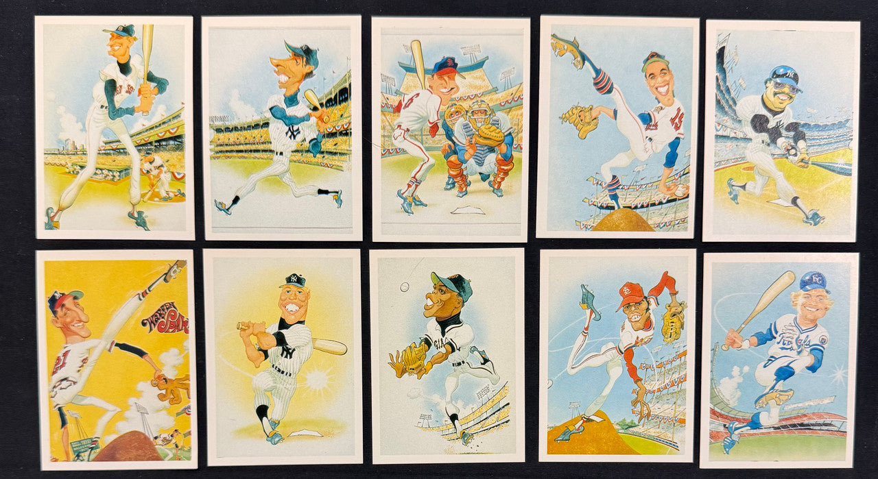 1985 Baseball Greats Cartoon Caricature Set (10) Williams DiMaggio Mays ++