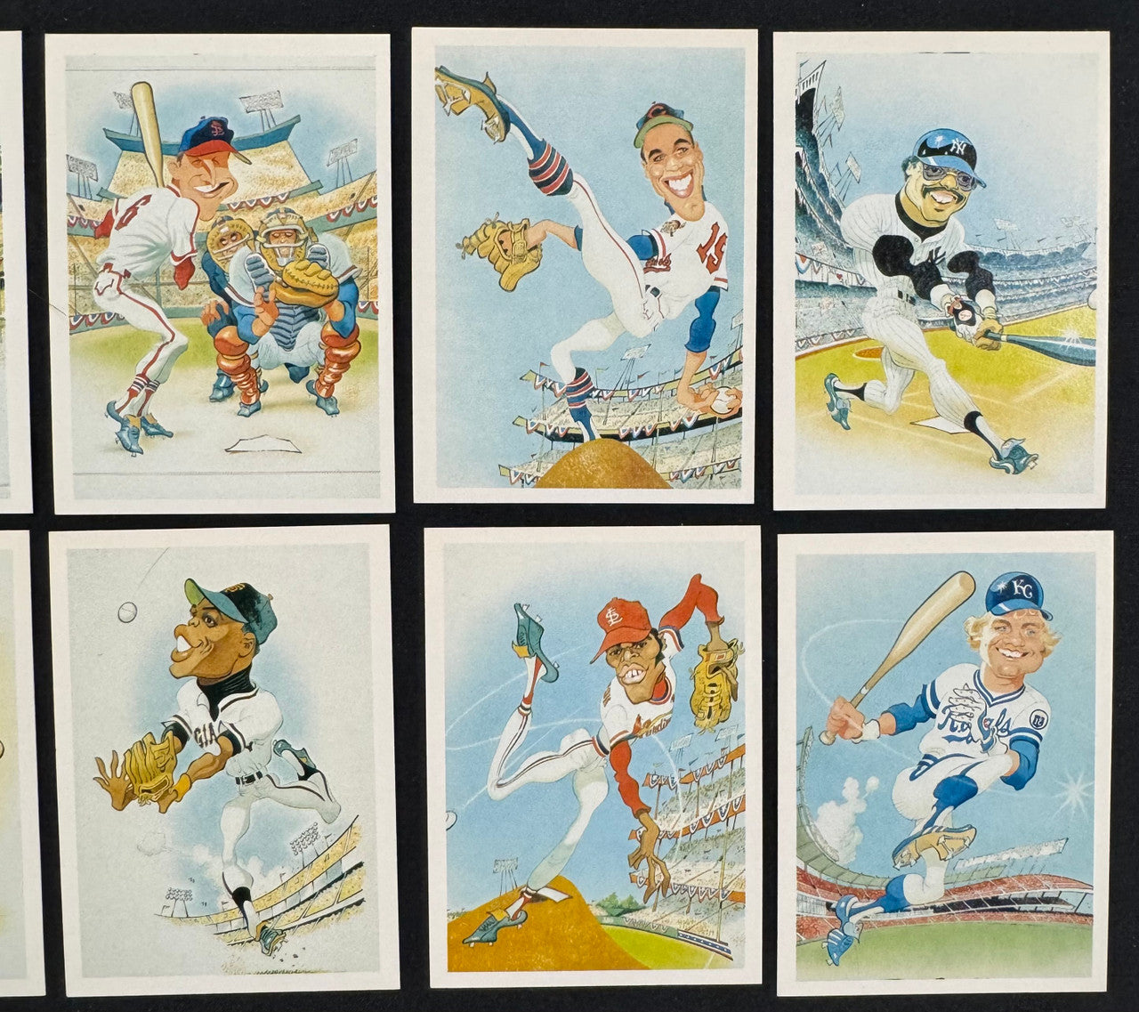 1985 Baseball Greats Cartoon Caricature Set (10) Williams DiMaggio Mays ++