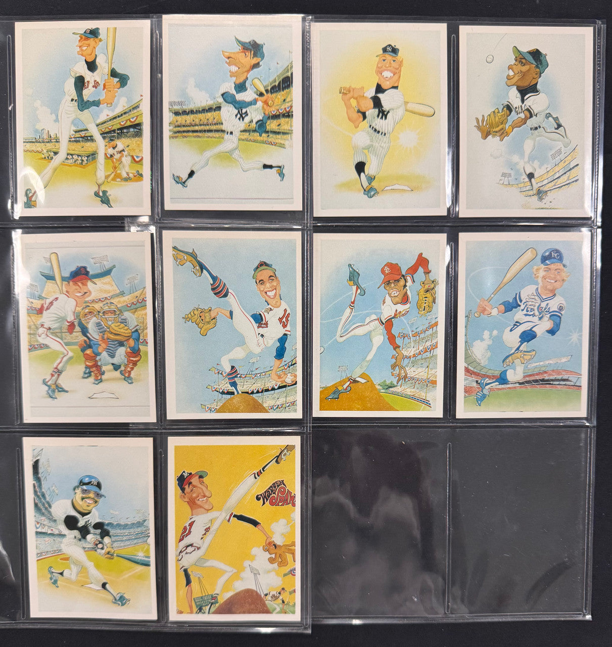 1985 Baseball Greats Cartoon Caricature Set (10) Williams DiMaggio Mays ++