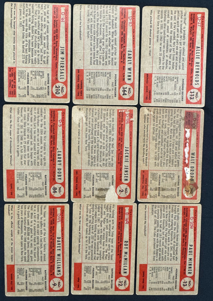 1954 Bowman Baseball Lot Of 44 Low Grade Wynn Doby Piersall Reynolds