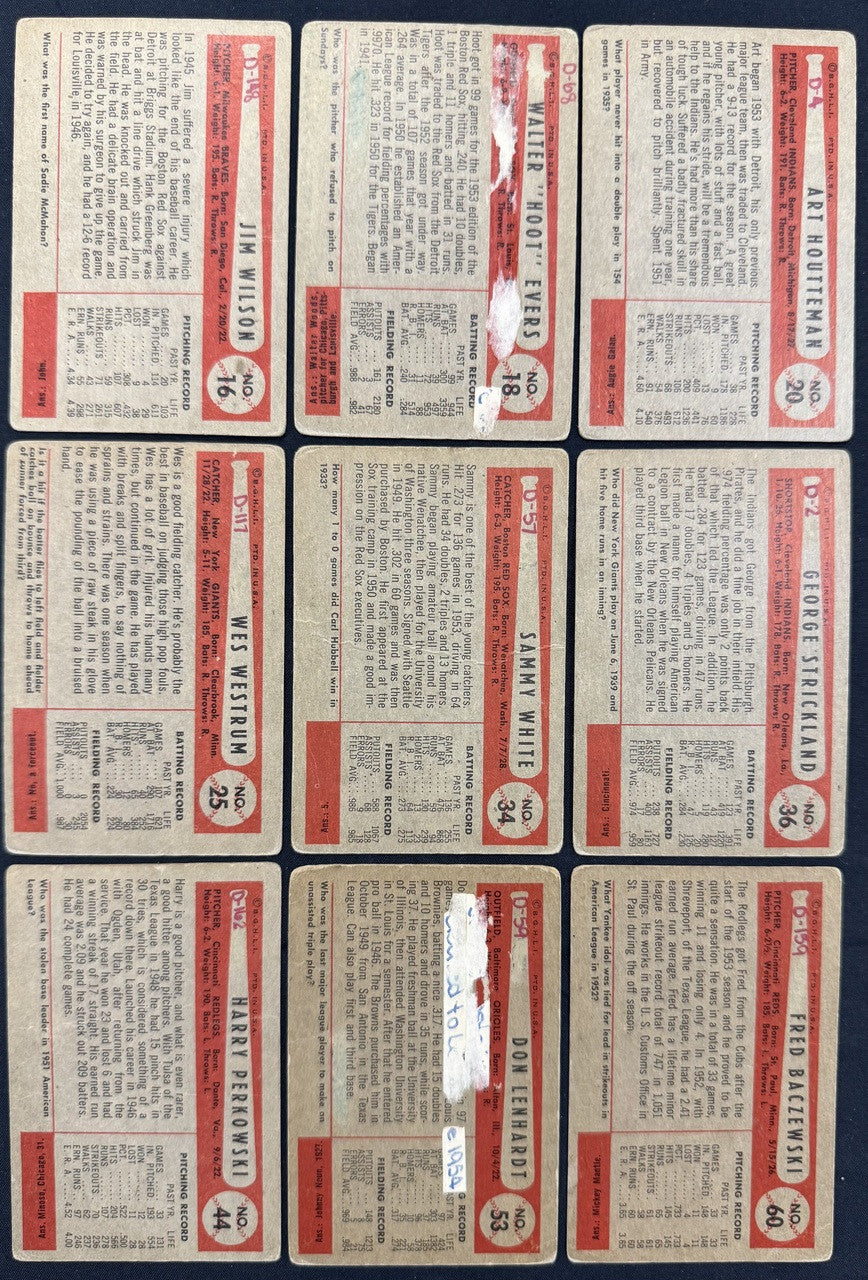 1954 Bowman Baseball Lot Of 44 Low Grade Wynn Doby Piersall Reynolds
