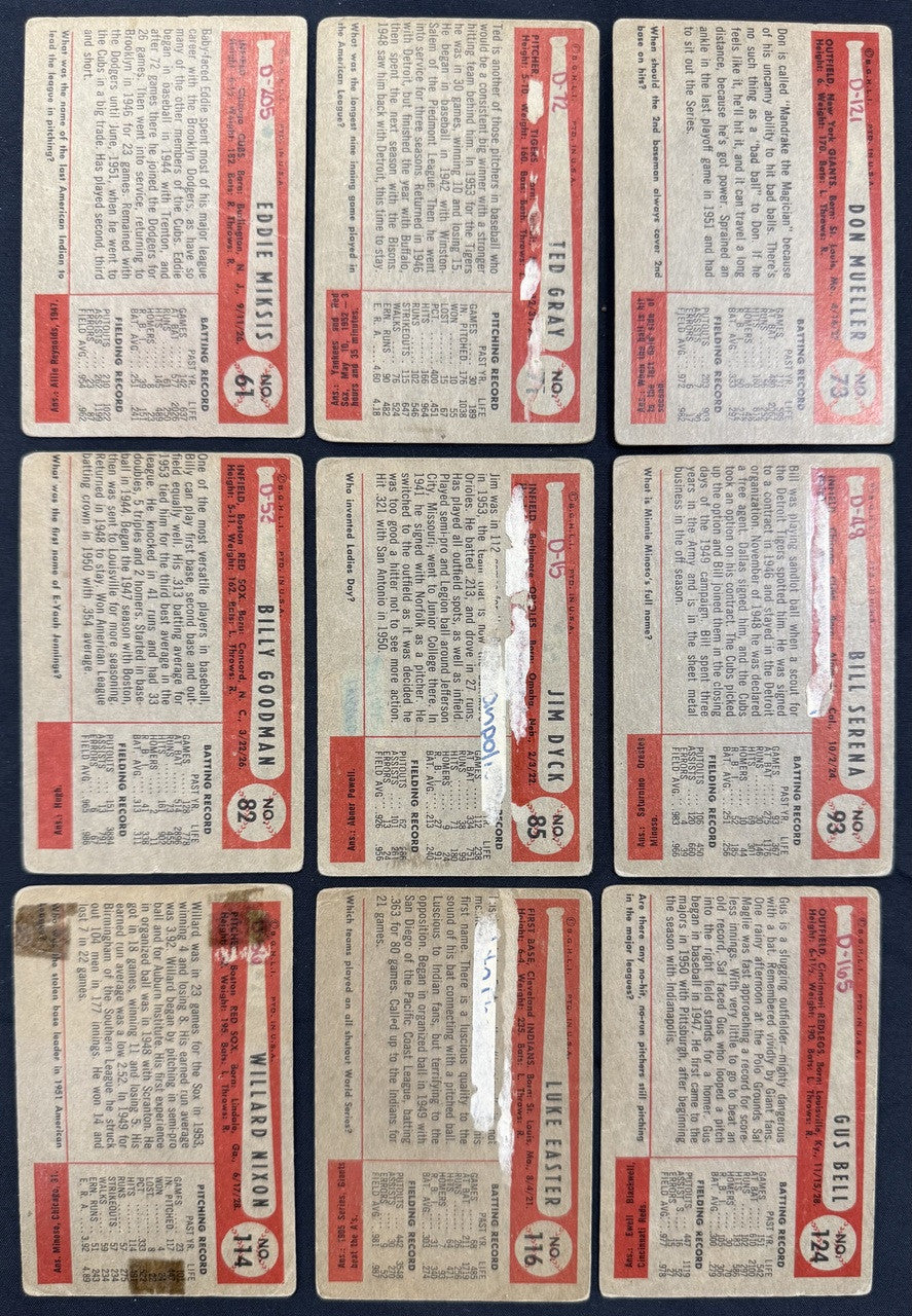 1954 Bowman Baseball Lot Of 44 Low Grade Wynn Doby Piersall Reynolds