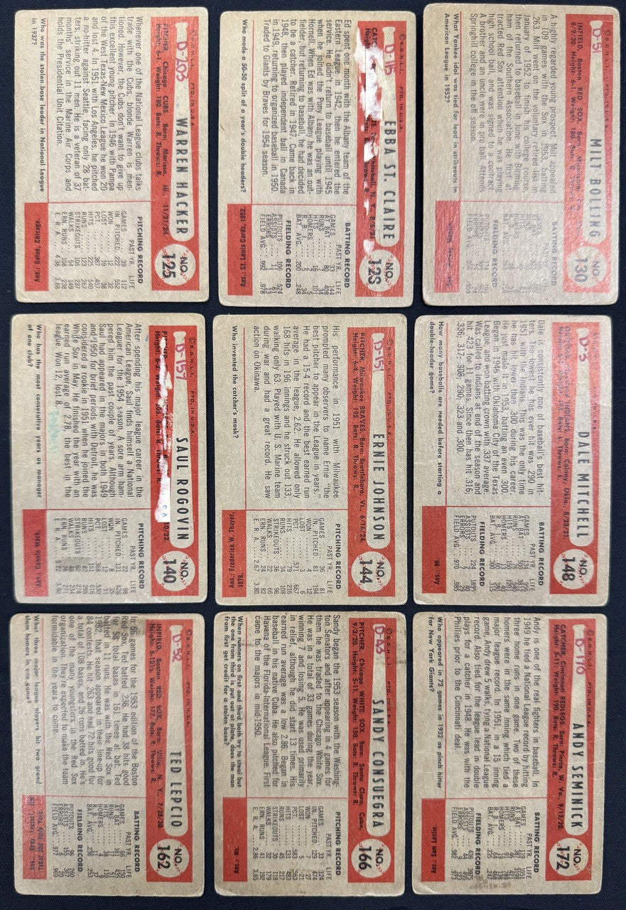 1954 Bowman Baseball Lot Of 44 Low Grade Wynn Doby Piersall Reynolds