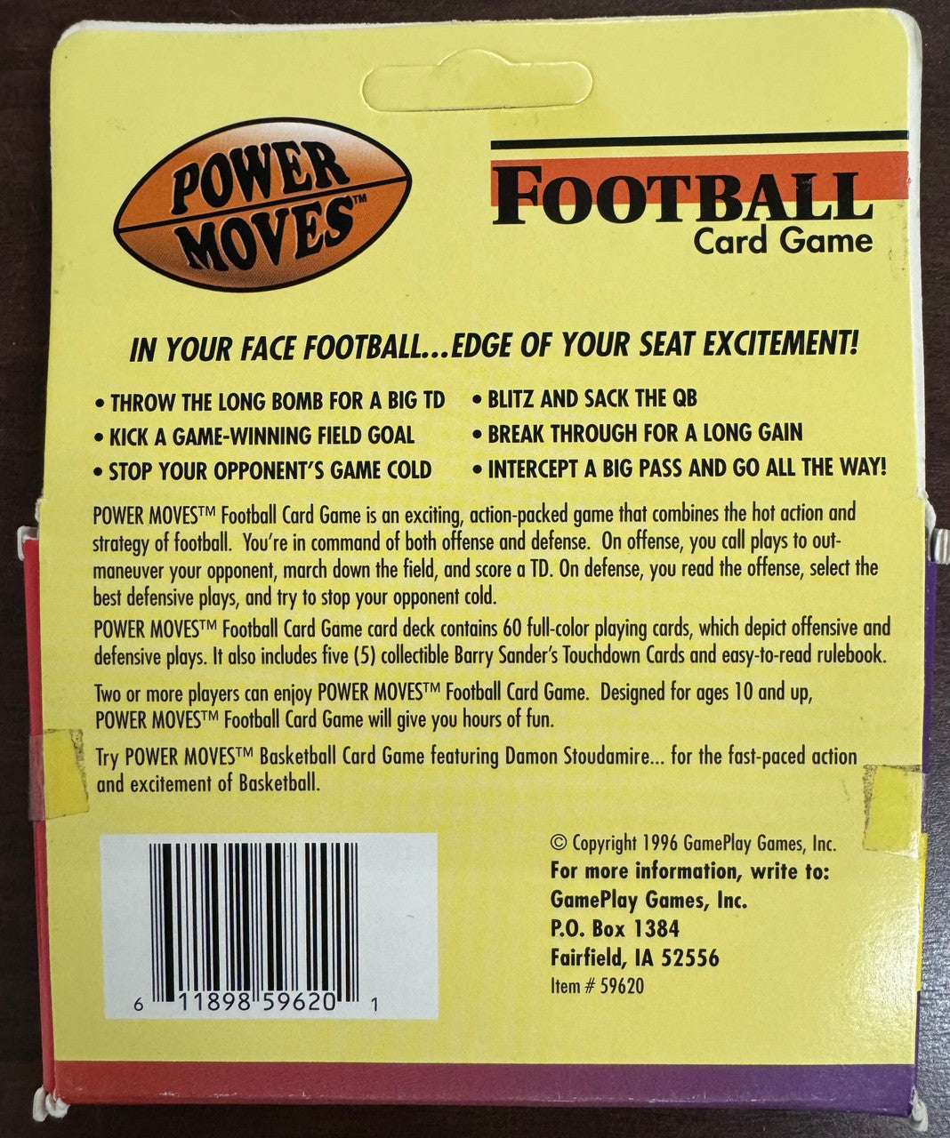 1996 Power Moves Football Card Game Barry Sanders Factory Sealed