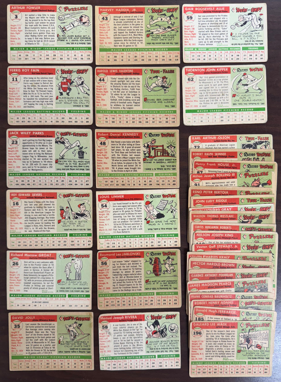 1955 Topps Baseball Lot Of 33 Low Grade w/ 5 High #s
