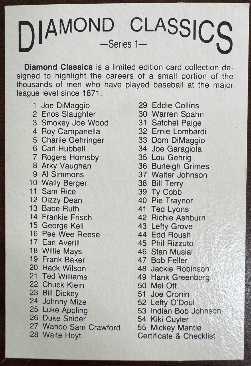1982 Big League Diamond Classics Limited Edition Complete Set /10000 (55) NM