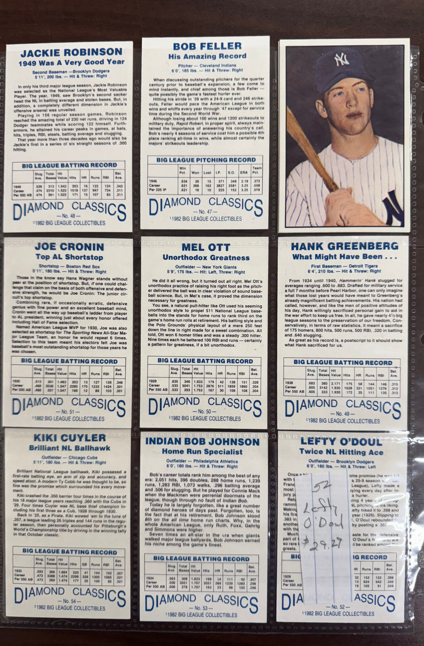 1982 Big League Diamond Classics Limited Edition Complete Set /10000 (55) NM