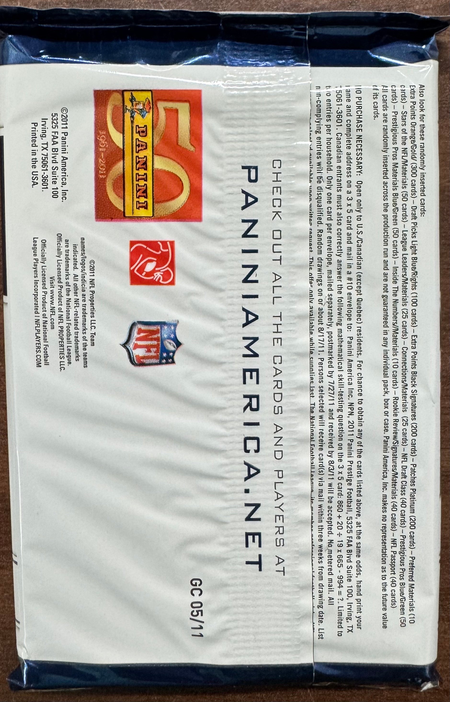 2011 Panini Prestige Football 10-Card Retail Pack