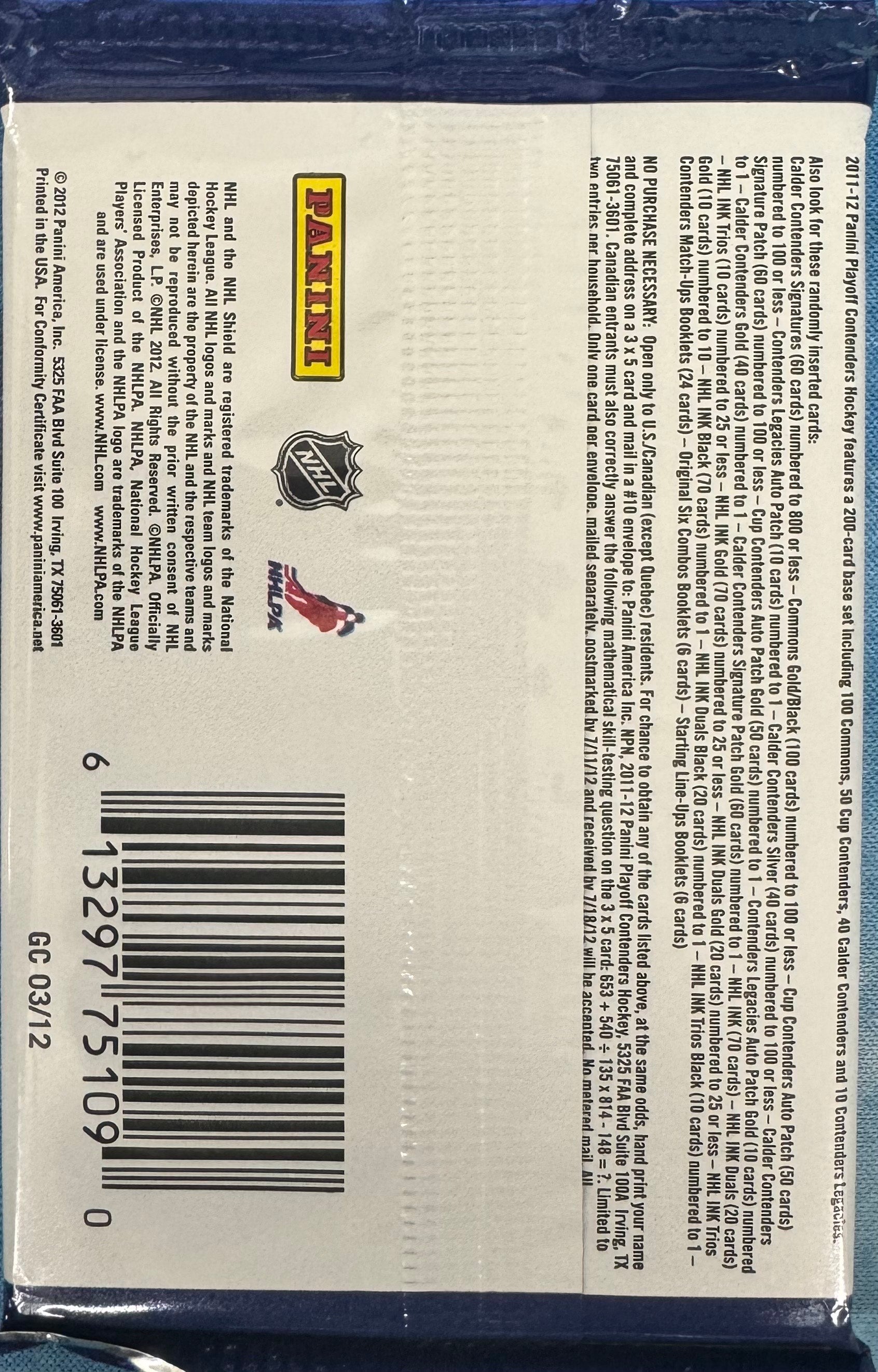 2011/12 Panini Contenders Hockey Hobby Pack
