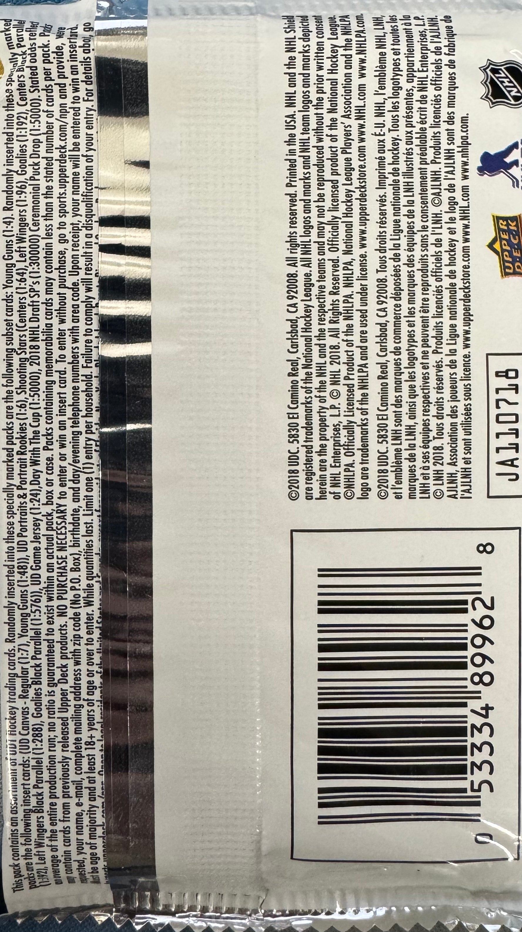 2018/19 Upper Deck Series 1 Hockey Retail Pack
