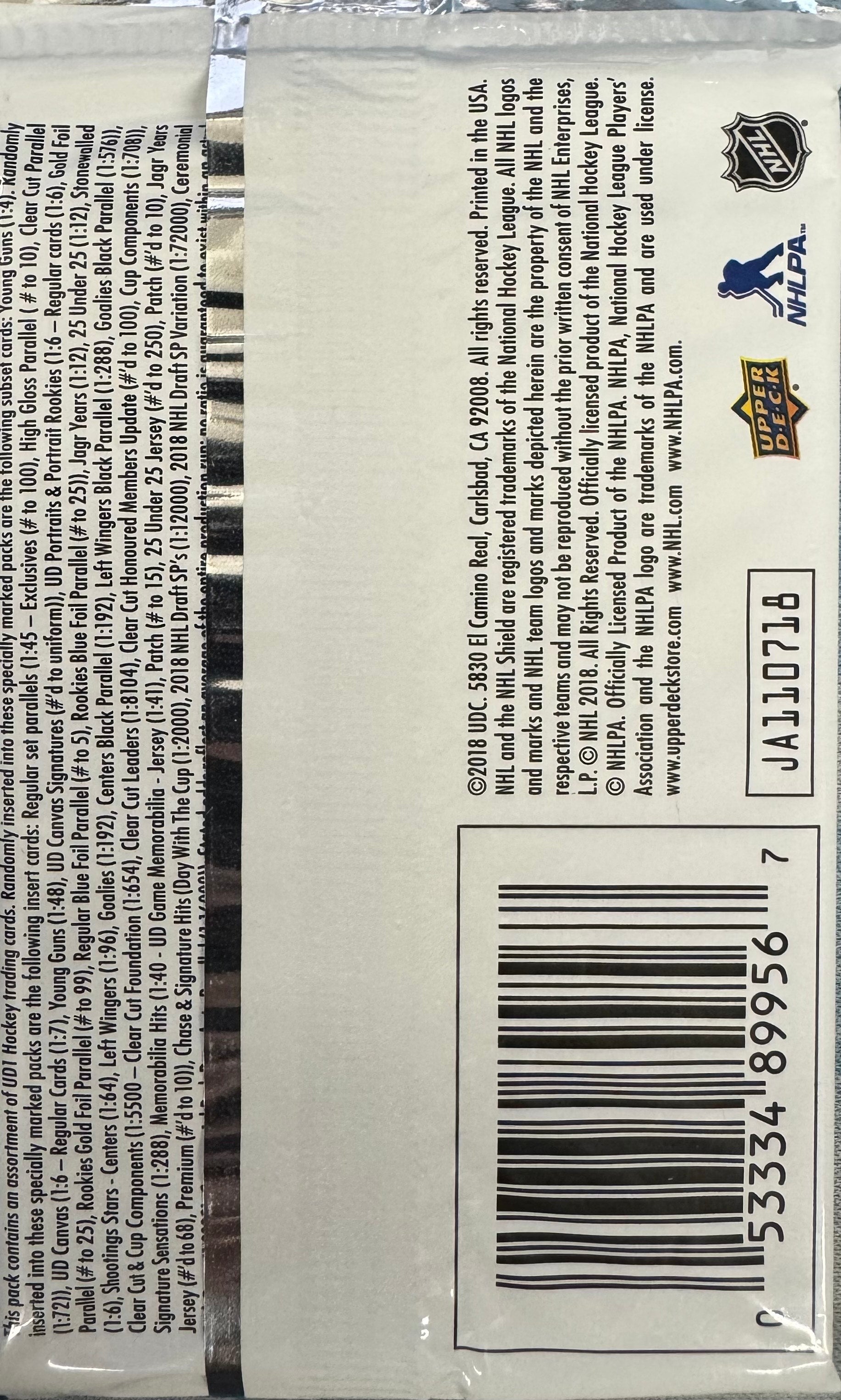 2018/19 Upper Deck Series 1 Hockey Hobby Pack