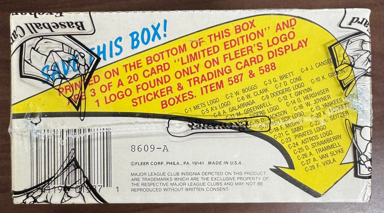 1989 Fleer Baseball Unopened Wax Box (Code 90581) FASC BBCE Wrapped & Sealed