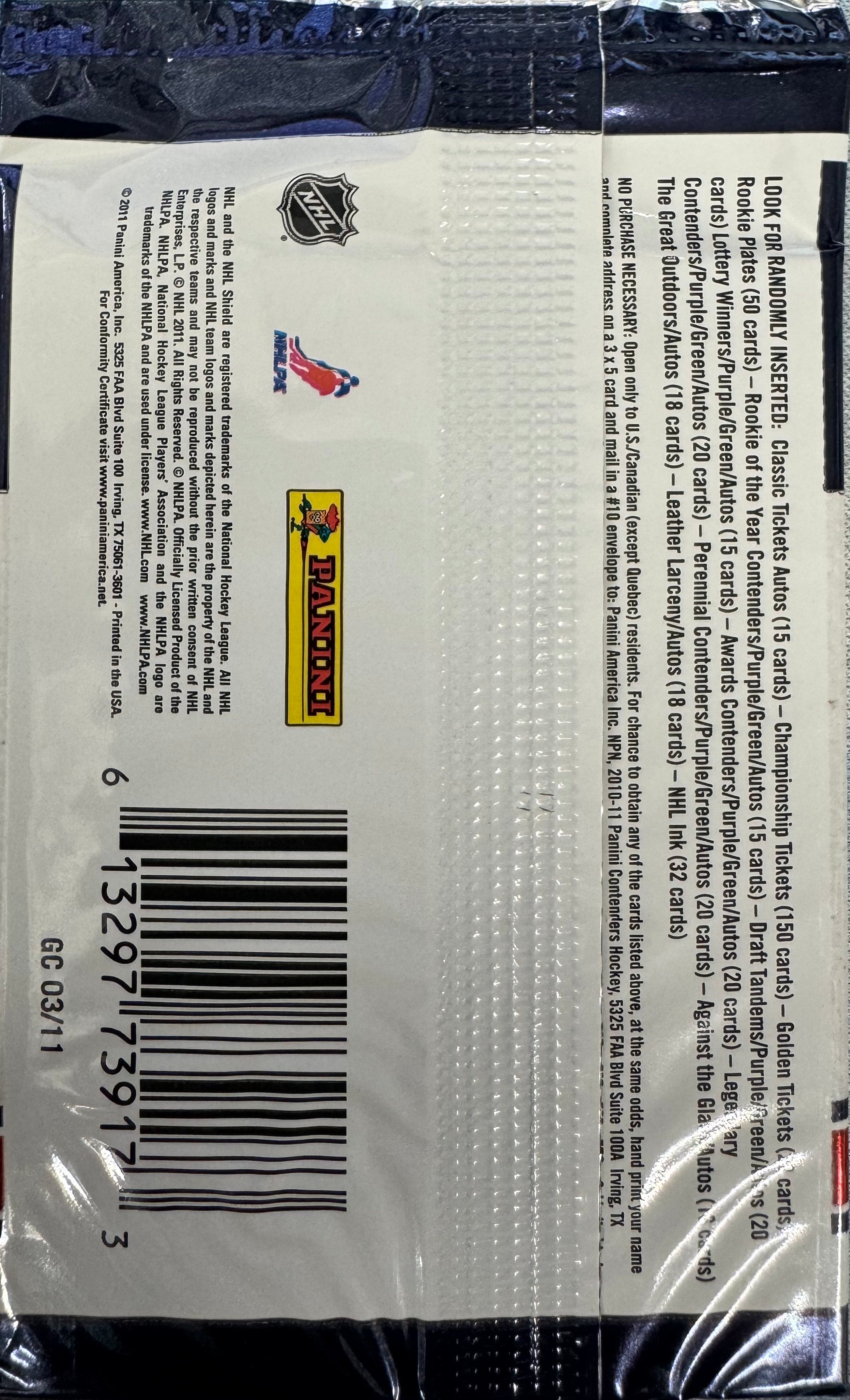 2010/11 Panini Playoff Contenders Hockey Hobby Pack
