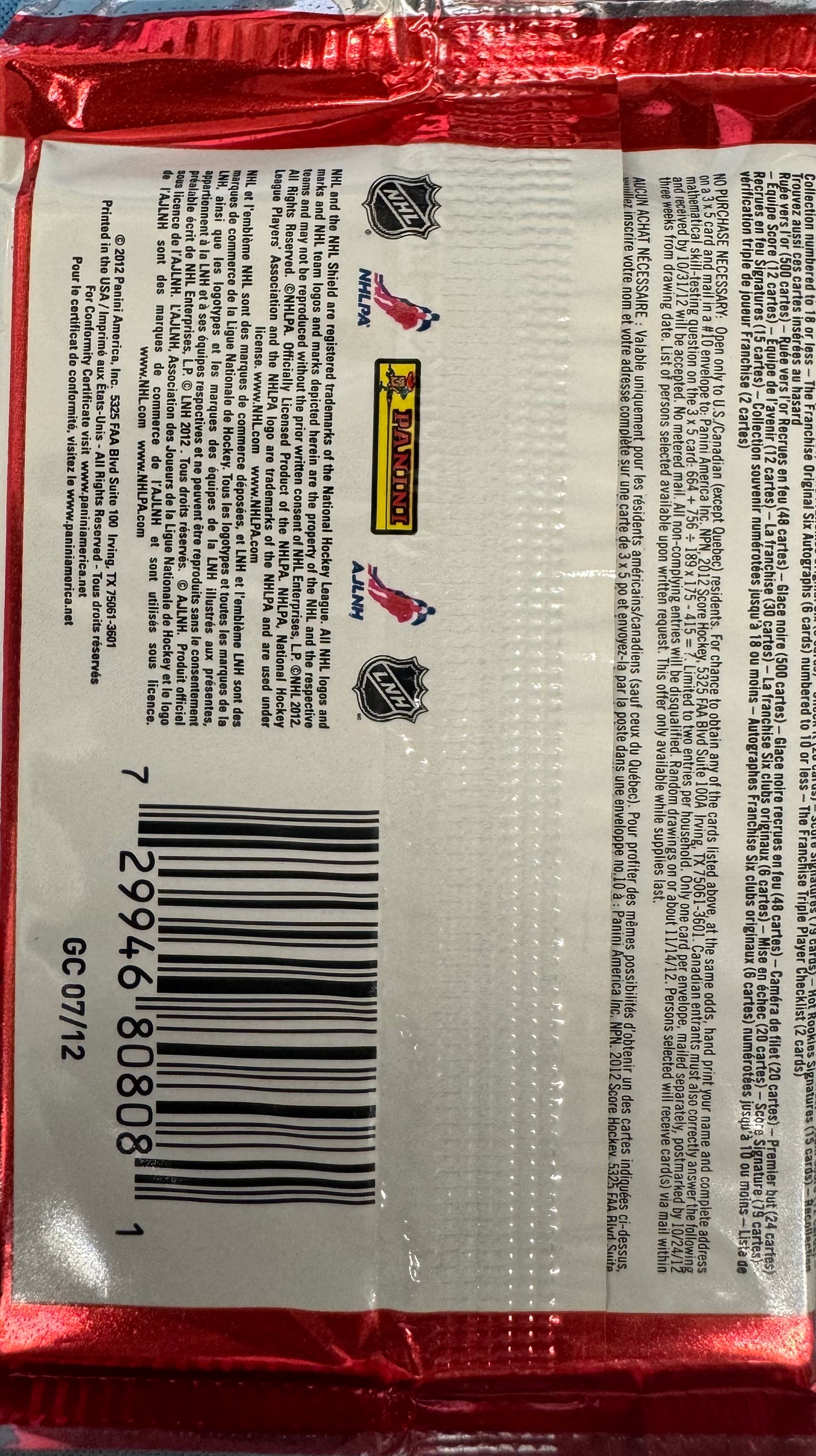 2012/13 Panini Score Hockey Retail Pack