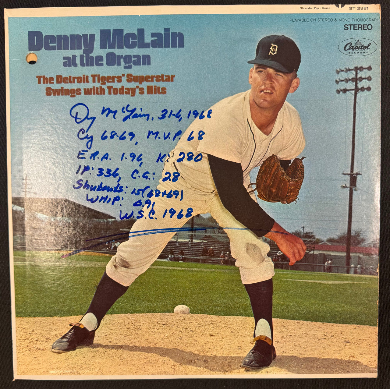 Denny McLain Signed Autograph Inscribed "Denny McLain @ Organ" Vinyl Record JSA