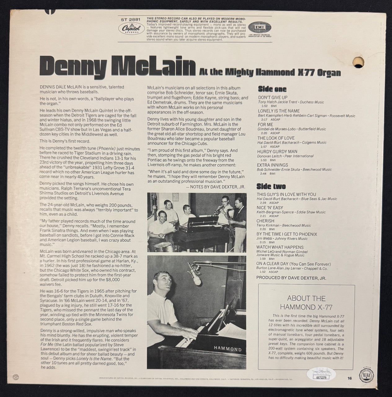 Denny McLain Signed Autograph Inscribed "Denny McLain @ Organ" Vinyl Record JSA