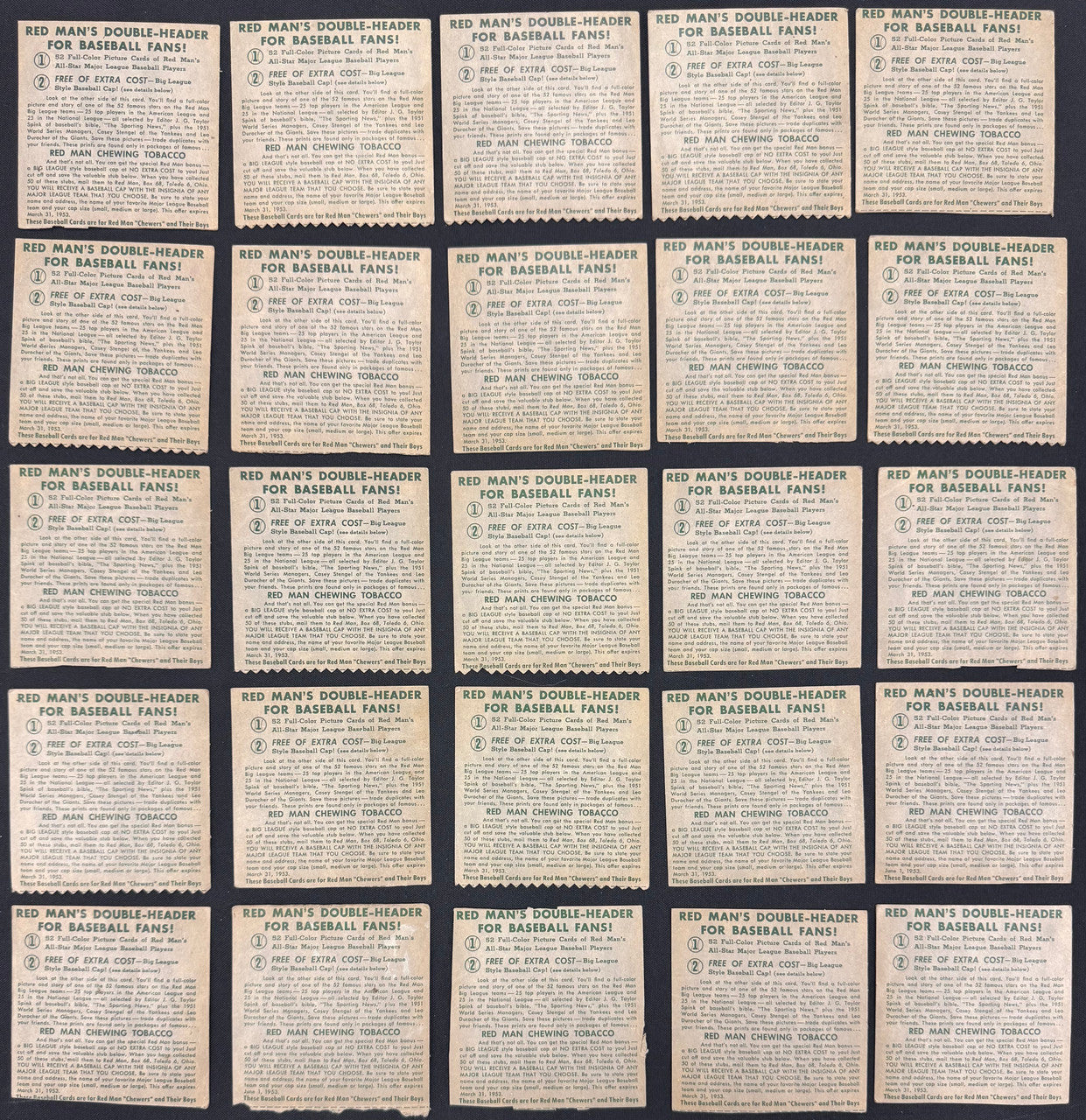 1954 Red Man Baseball Lot Of 94 Low Grade No Tabs