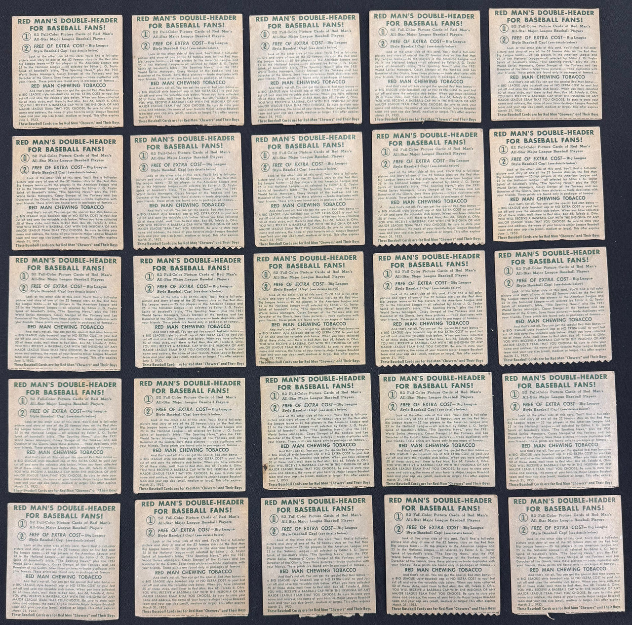 1954 Red Man Baseball Lot Of 94 Low Grade No Tabs