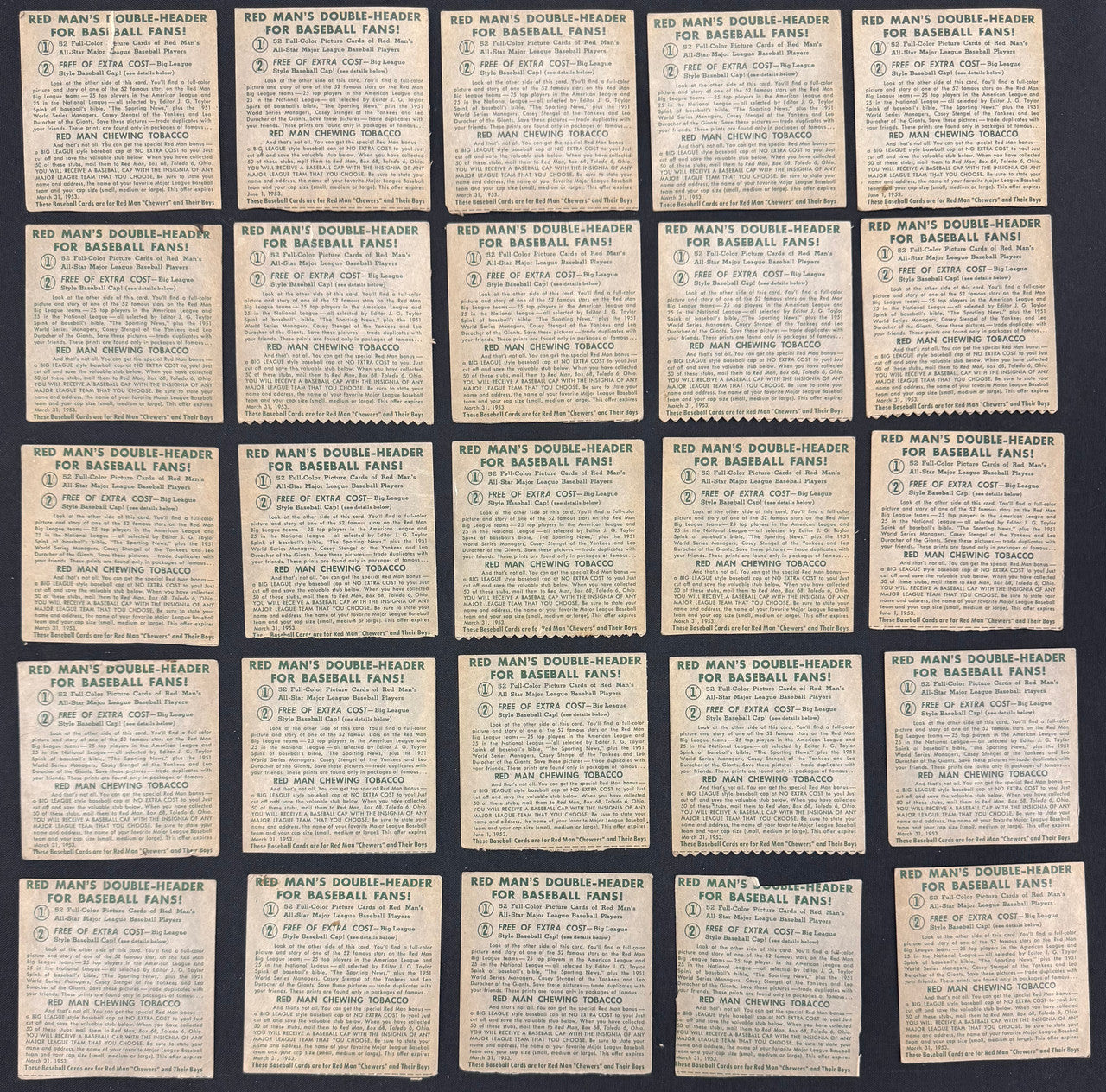 1954 Red Man Baseball Lot Of 94 Low Grade No Tabs