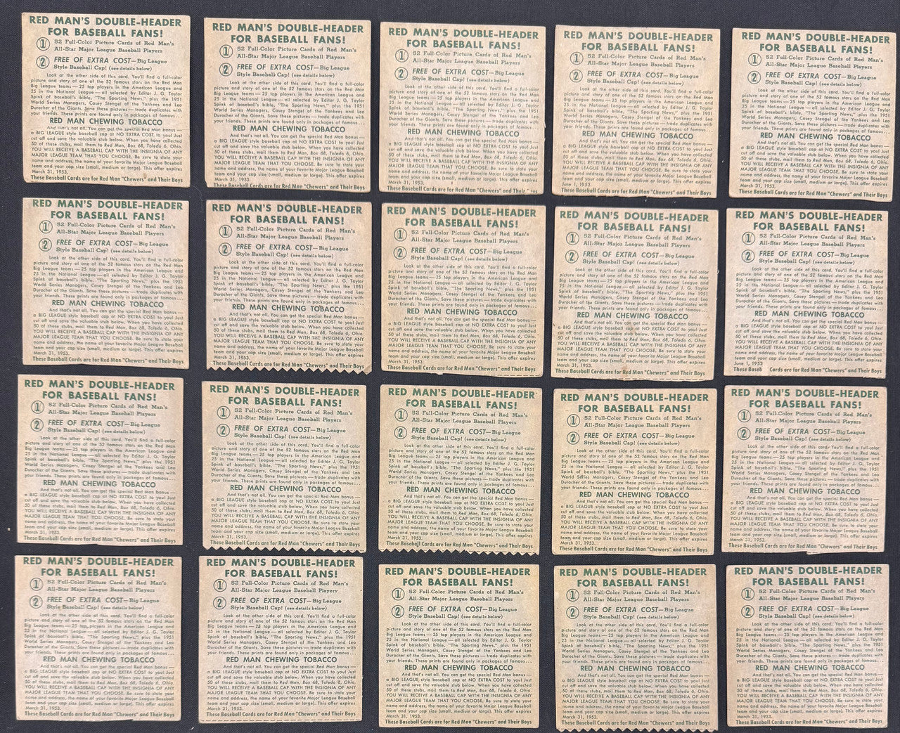 1954 Red Man Baseball Lot Of 94 Low Grade No Tabs