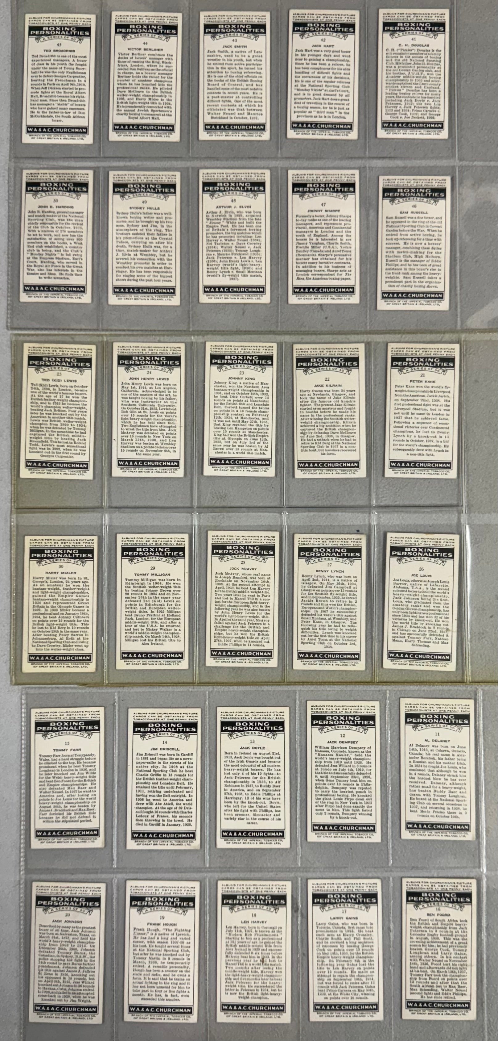 1938 Churchman Boxing Personalities Complete Set 50/50 EX-MT