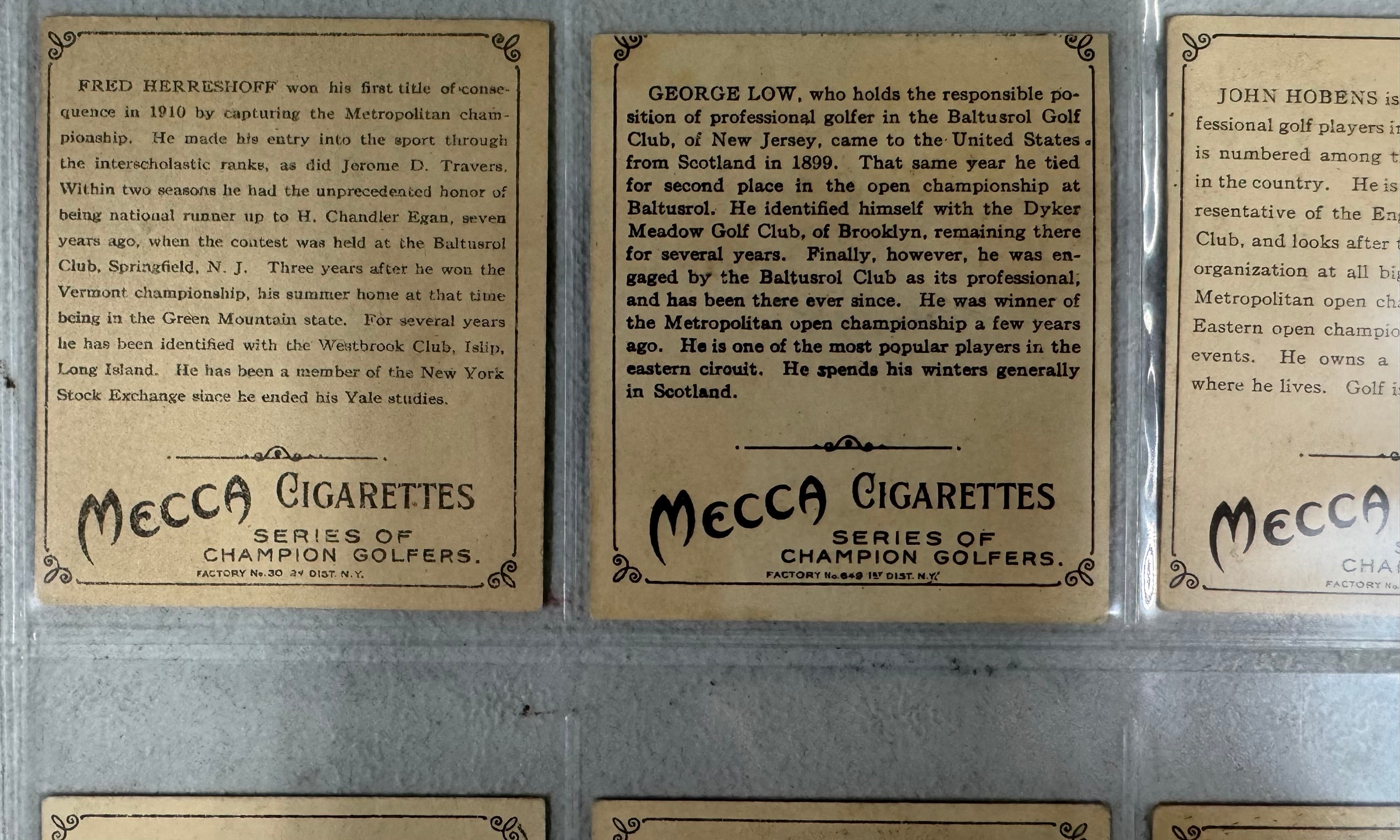 1910 T218 Mecca Series of Champion Golfers Complete Set 6/6 VG-EX