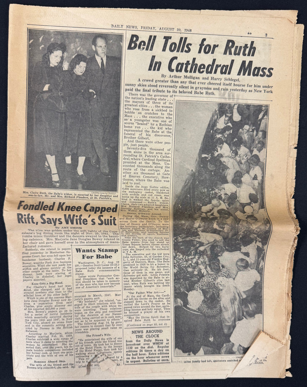 August 16-20, 1948 Babe Ruth Dies New York Newspaper Lot