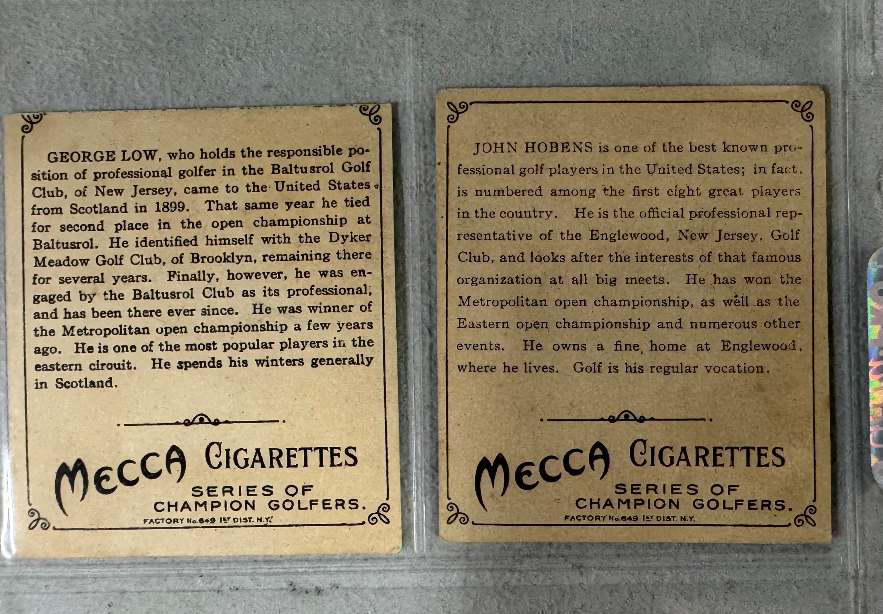 1910 T218 Mecca Series of Champion Golfers Complete Set 6/6 VG-EX
