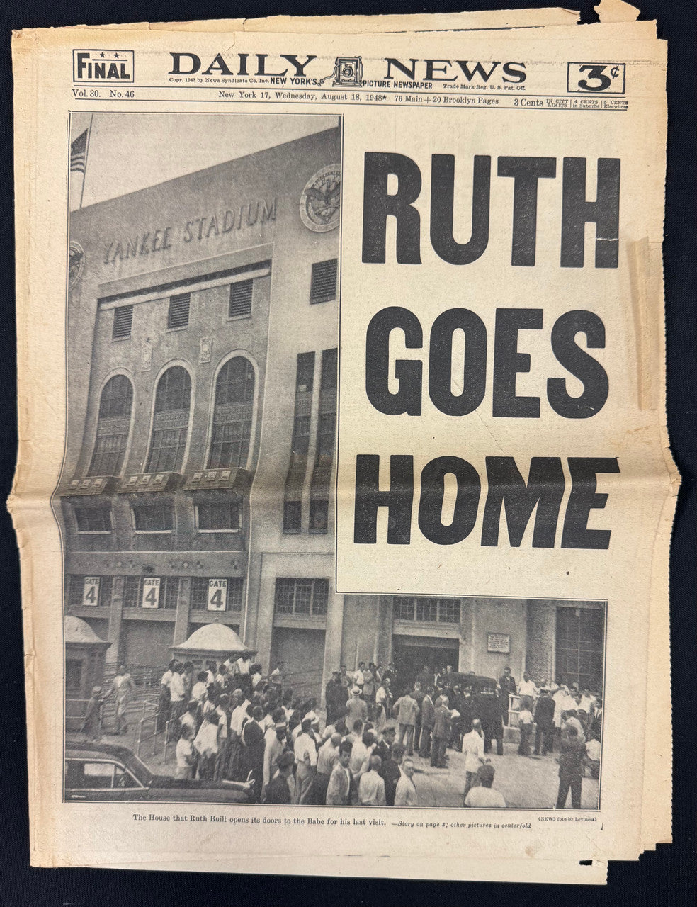 August 16-20, 1948 Babe Ruth Dies New York Newspaper Lot