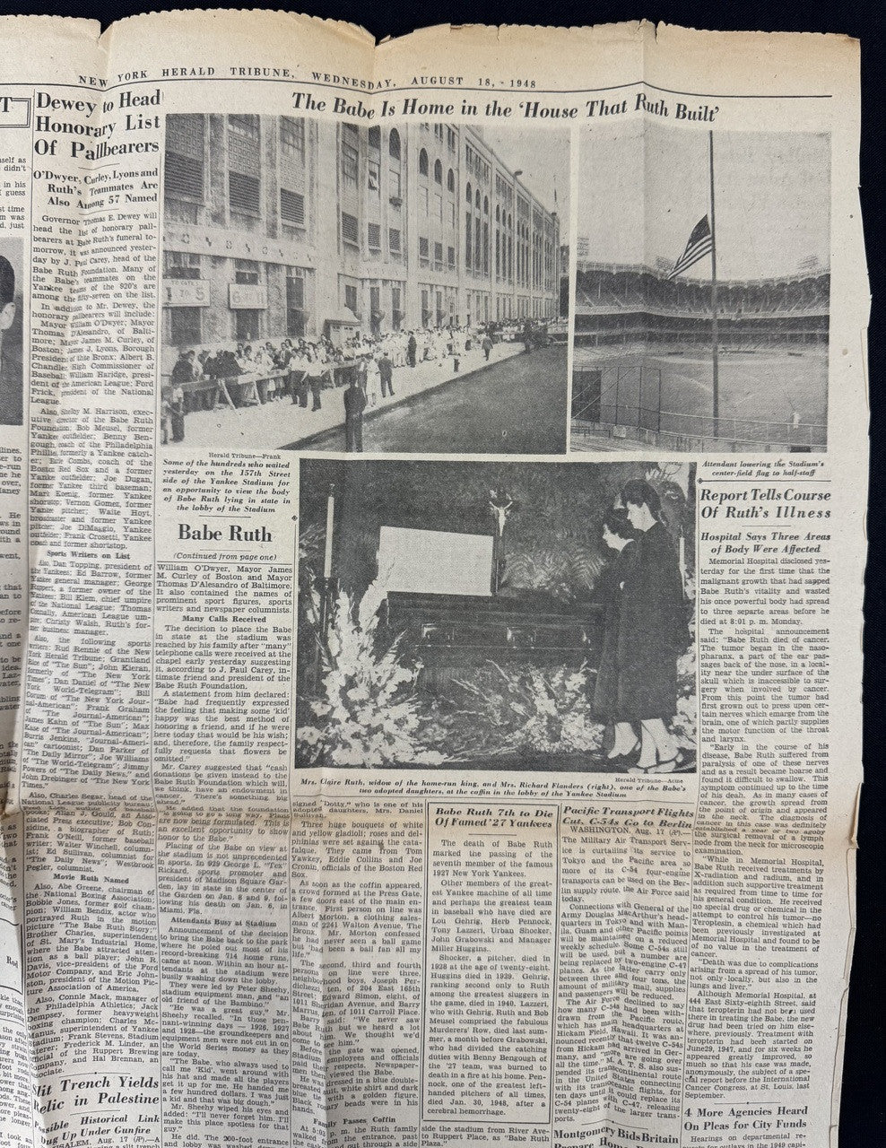 August 16-20, 1948 Babe Ruth Dies New York Newspaper Lot