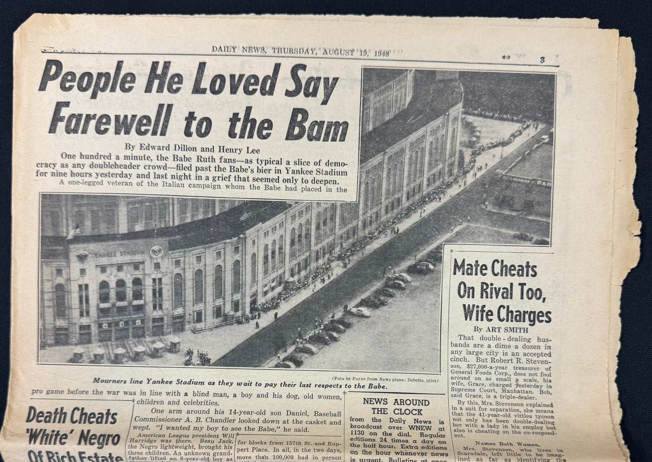 August 16-20, 1948 Babe Ruth Dies New York Newspaper Lot