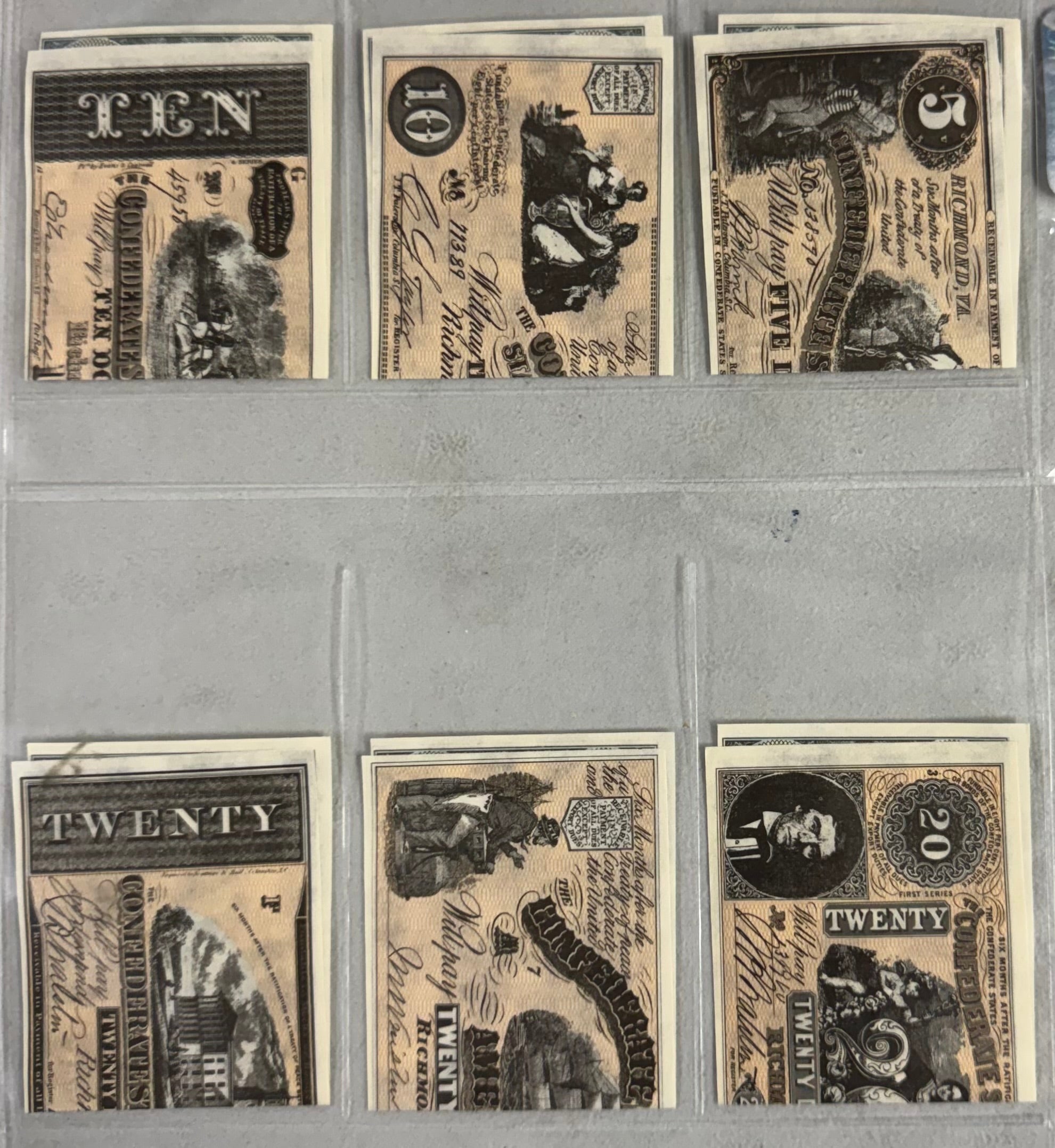 1962 Topps Civil War News Confederate Money Insert Complete Set (17/17) EX-MT