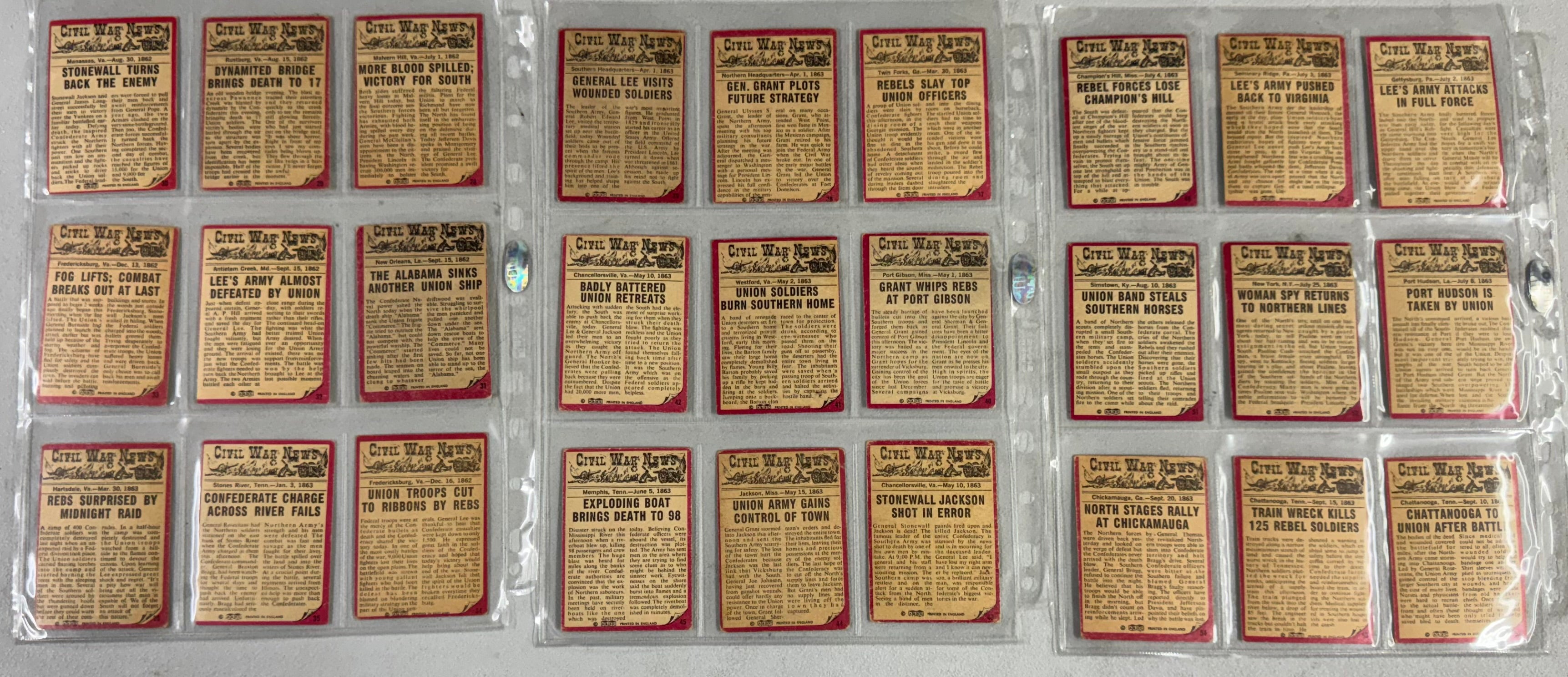 1962 Topps Civil War News Complete Card Set (88/88) VG-EX