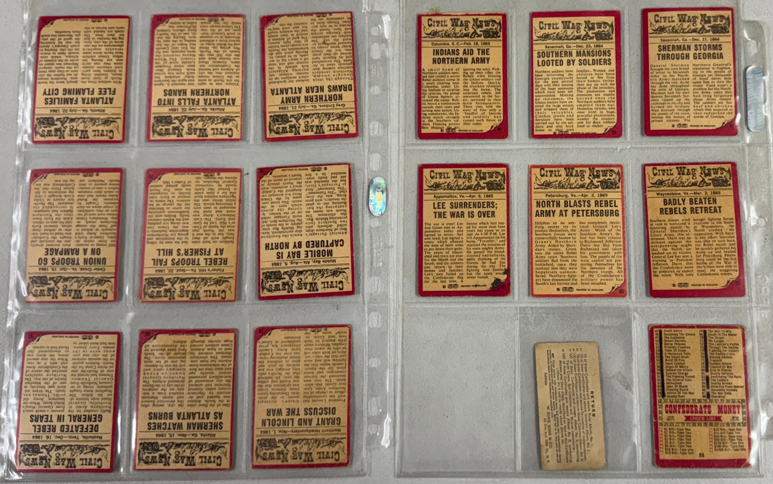 1962 Topps Civil War News Complete Card Set (88/88) VG-EX