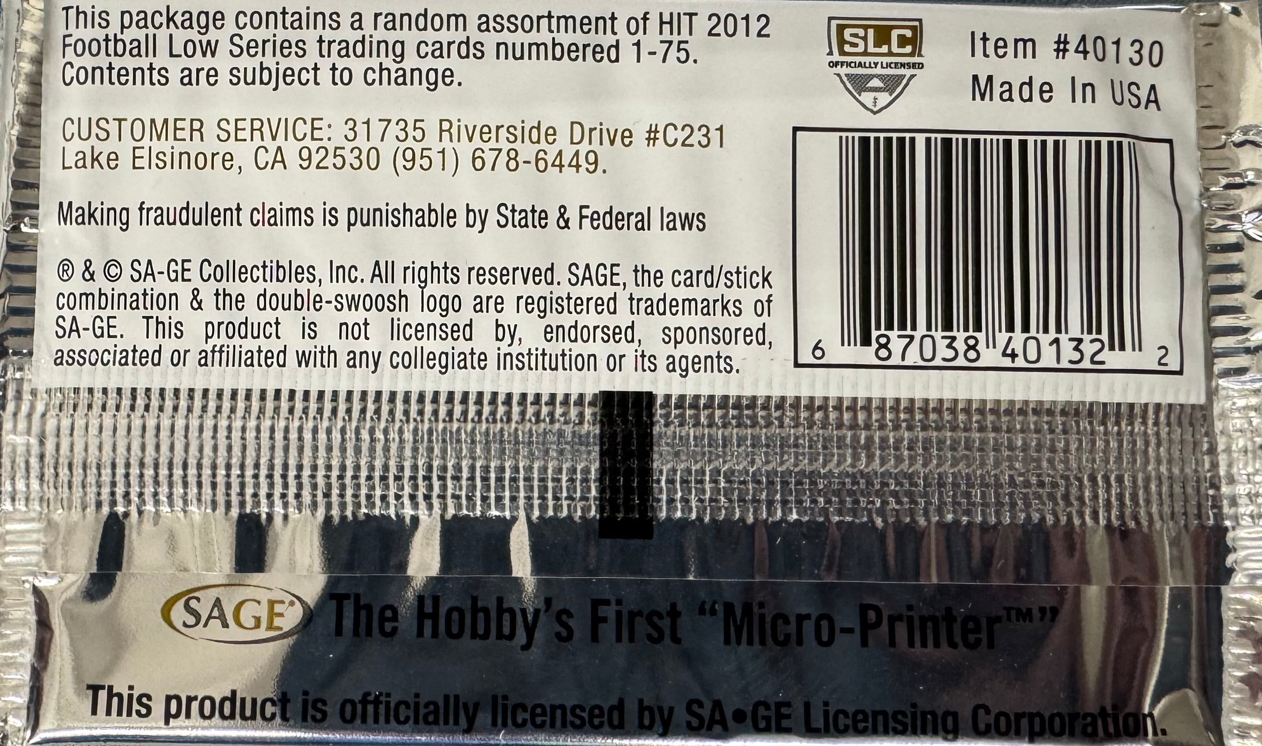 2012 Sage Hit Football Collector's Edition Low Series Retail Pack