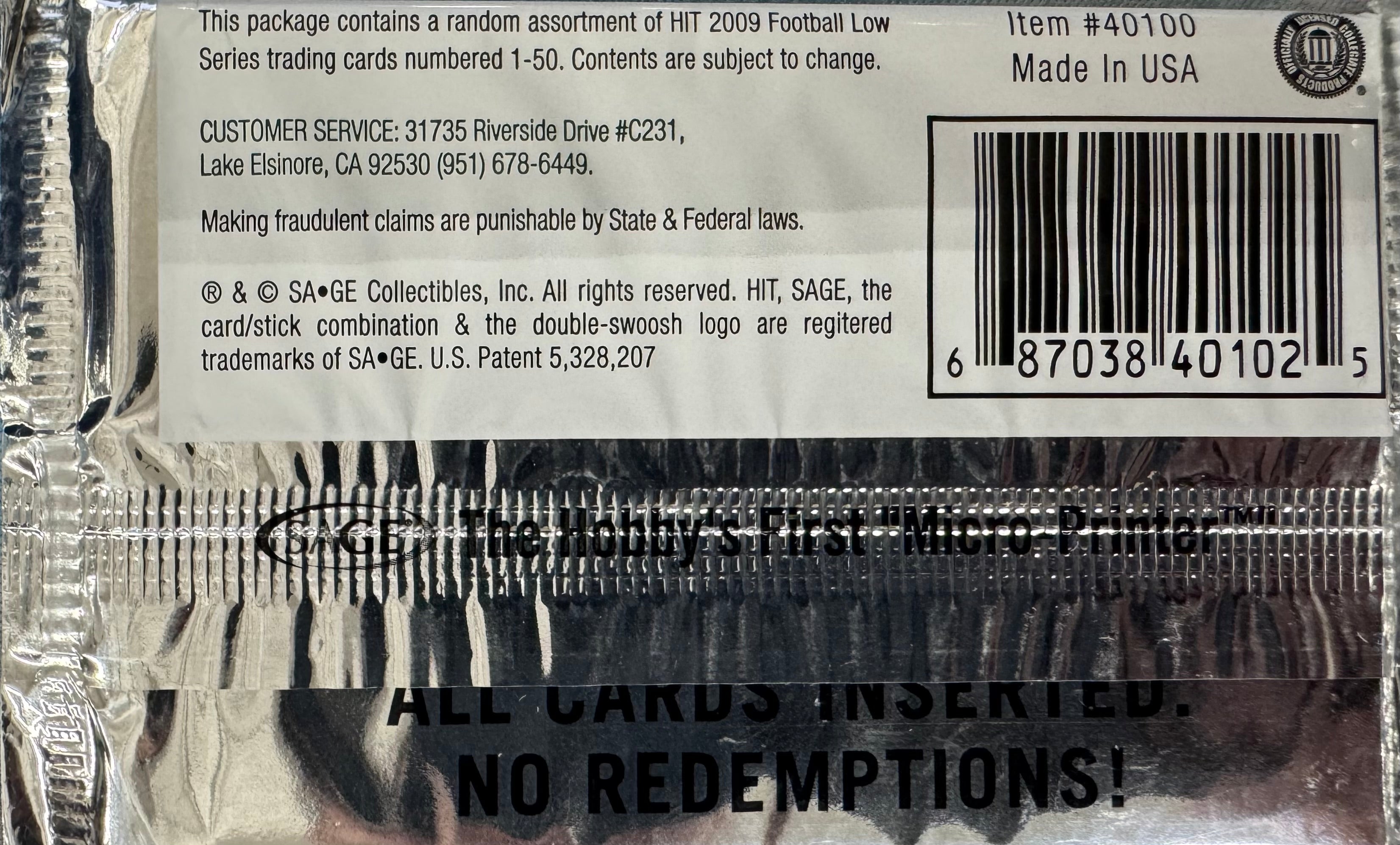 2009 Sage Hit Football Low Series Collectors Edition Retail Pack