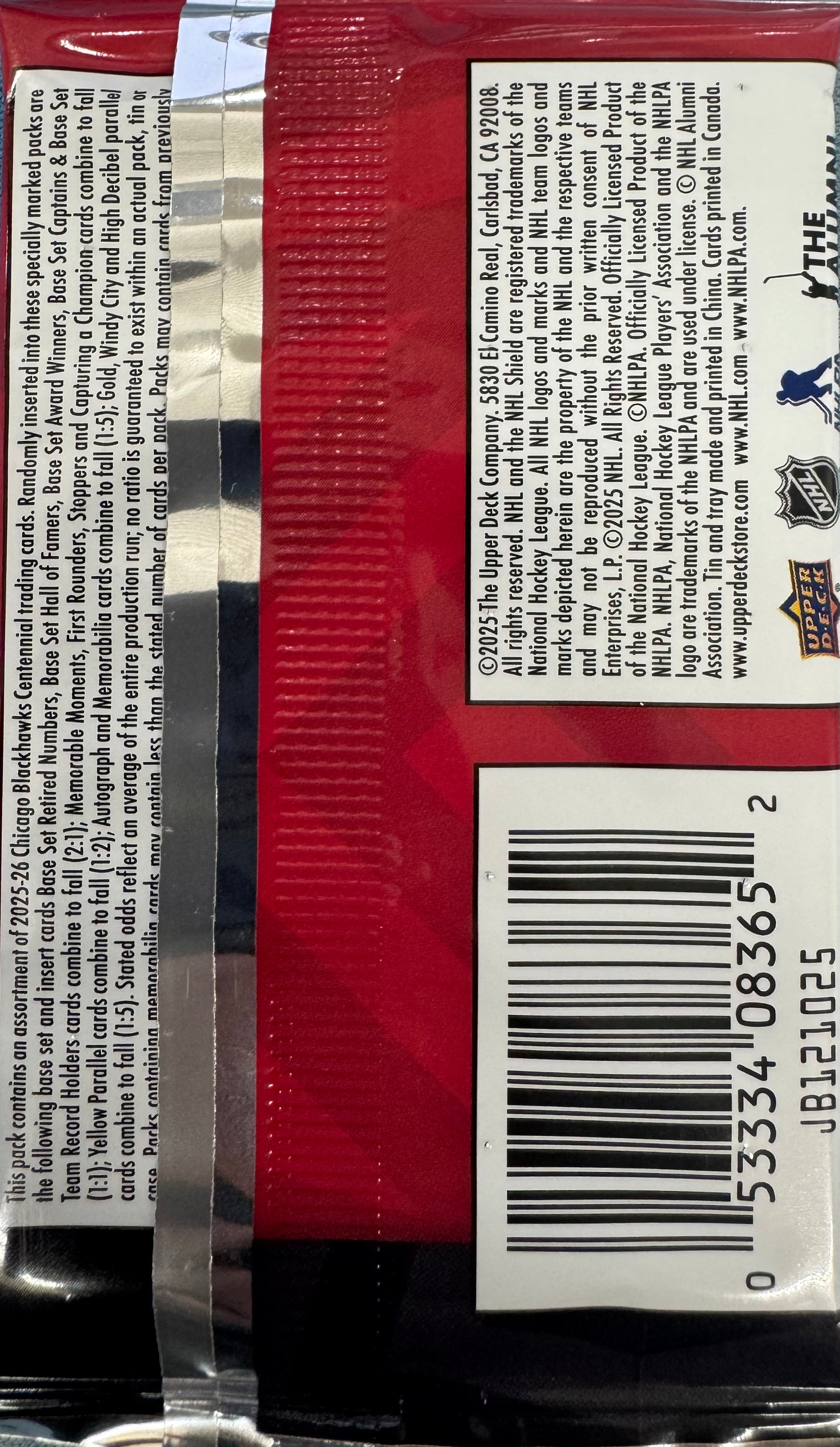 2025-26 Upper Deck Chicago Blackhawks Centennial Hockey Hobby Pack
