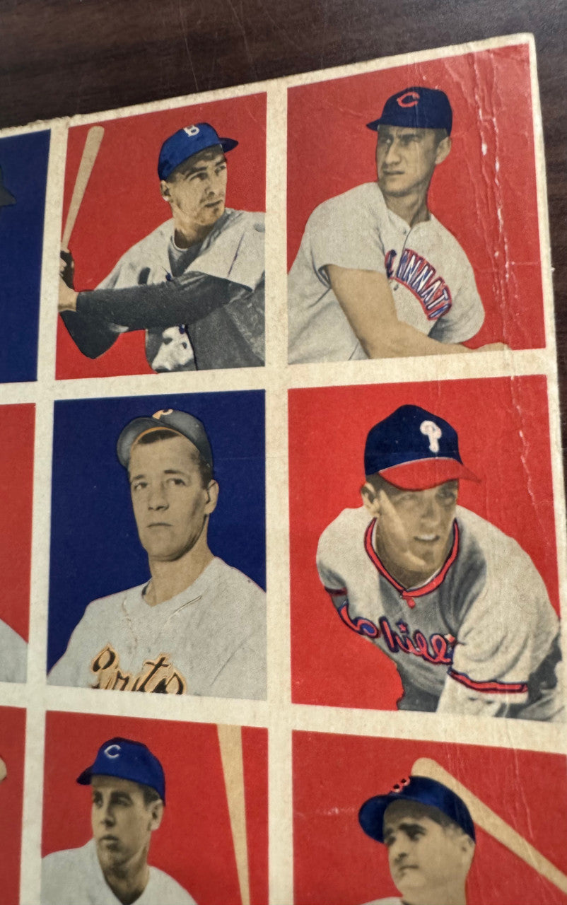 1949 Bowman Baseball 2 Uncut Error Sheets Musial Feller Spahn Double Hit On Back