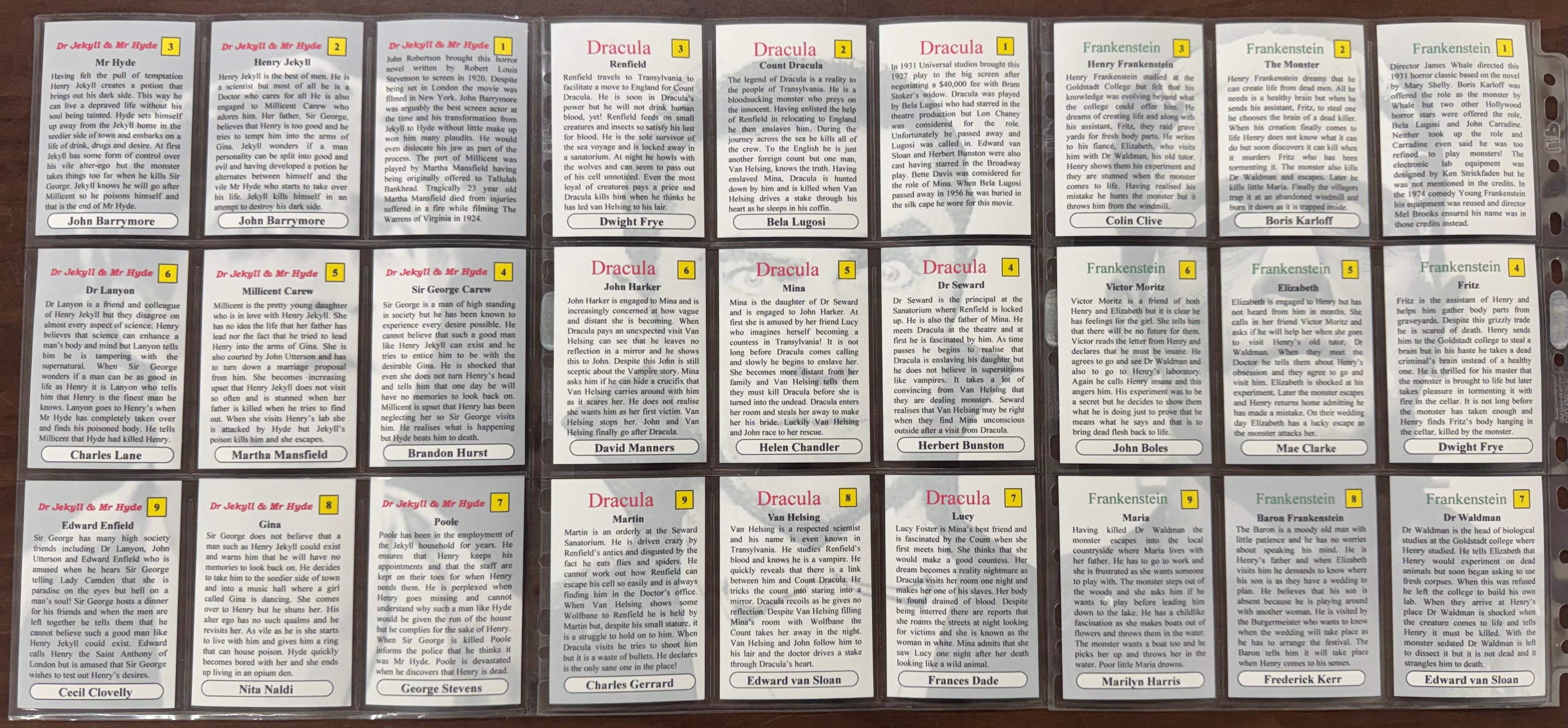 UK Custom Movie Card Set Lot, Predator, Frankenstein, Dracula