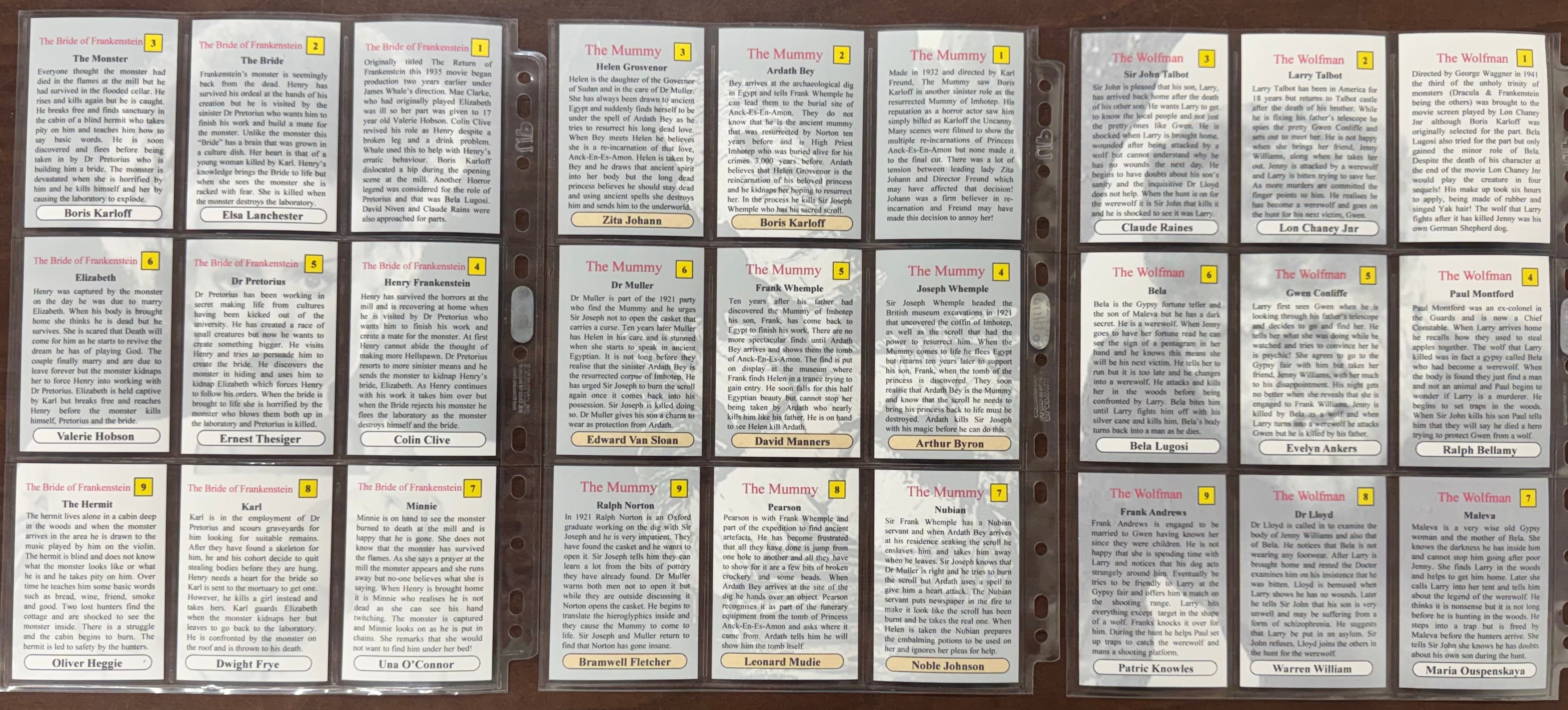 UK Custom Movie Card Set Lot, Predator, Frankenstein, Dracula