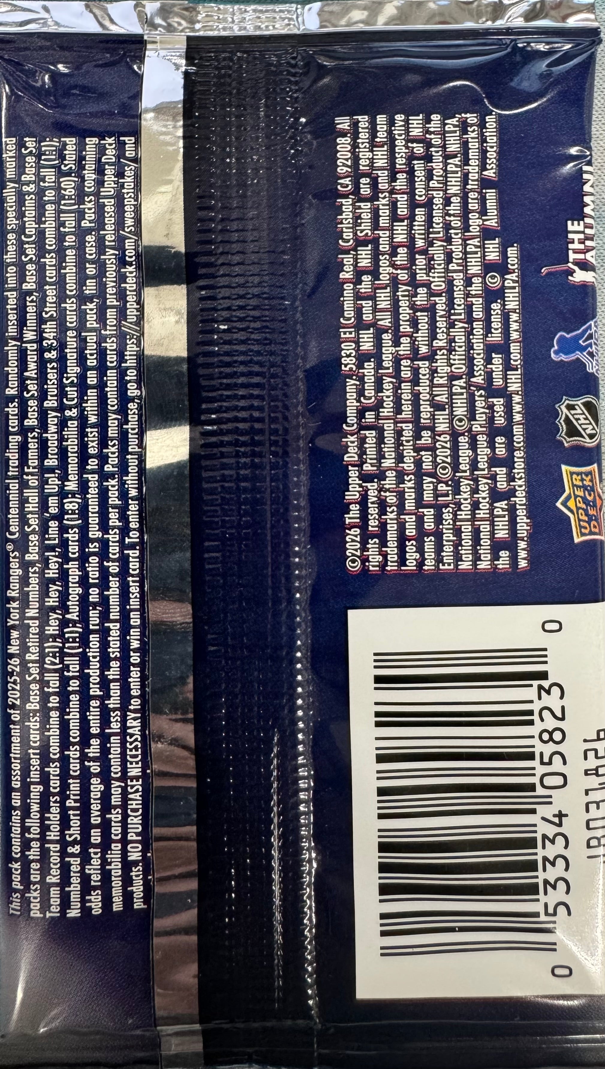 2025/26 Upper Deck New York Rangers Centennial Hobby Pack