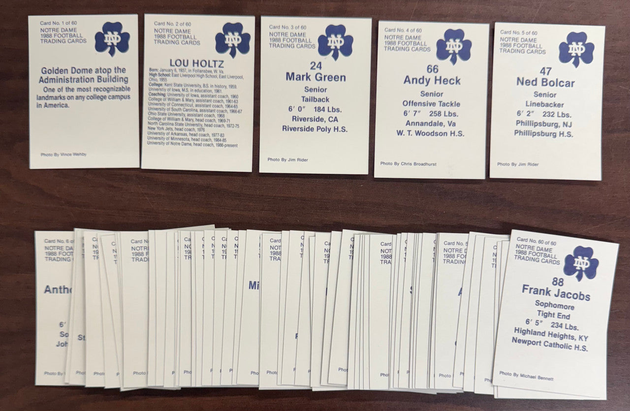 1988 Notre Dame Football Complete Team Set (60) NM-MT